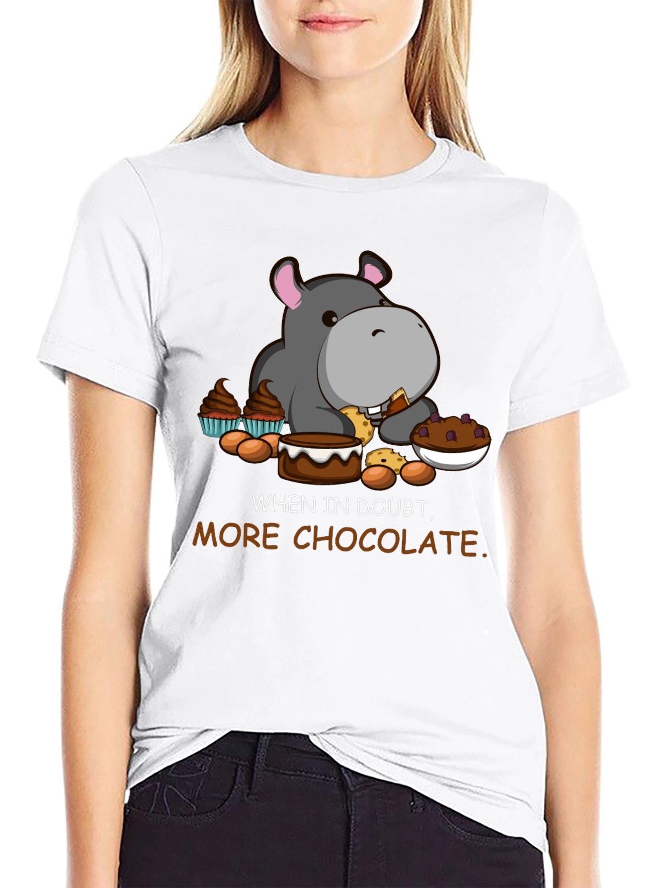Black Chocolate Hippo T-Shirt - Funny Cartoon Tee view 9