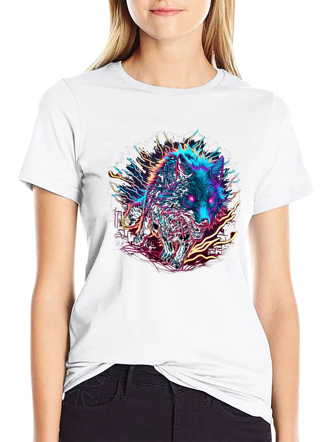 Black Neon Wolf Graphic Tee - Bold Style view 9