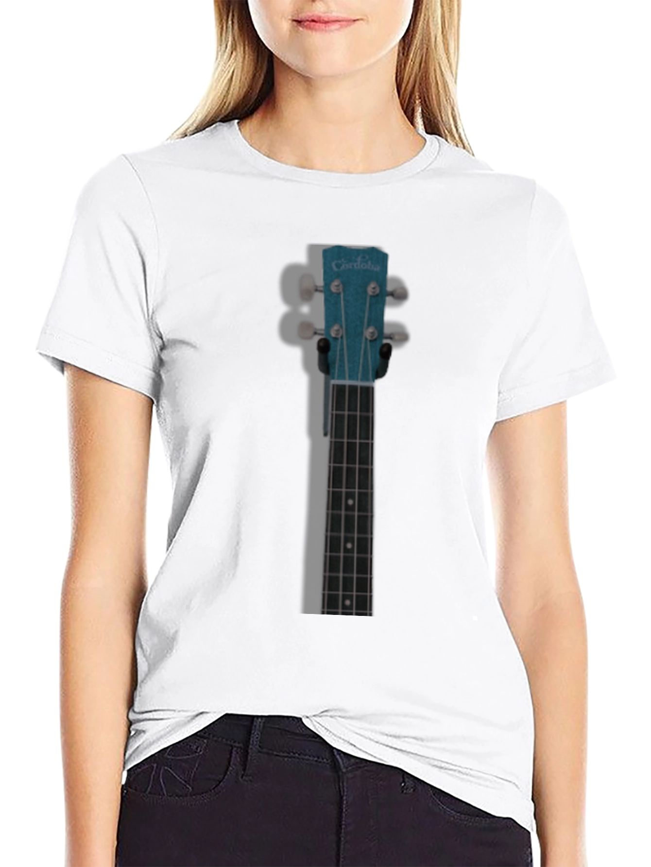 Black Ukulele Headstock Graphic T-Shirt view 9