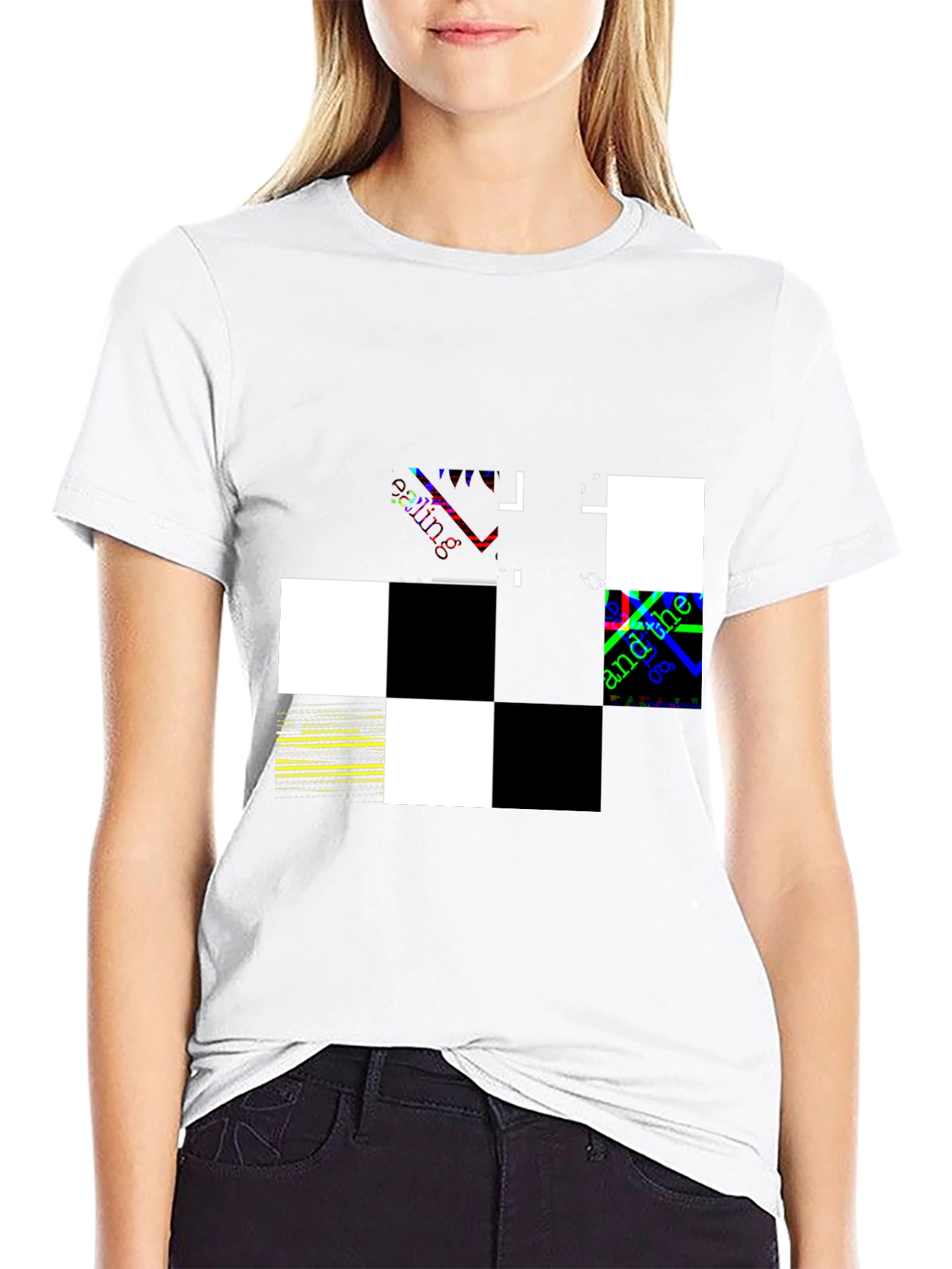 Black Abstract Checkerboard Graphic Black T-Shirt view 9