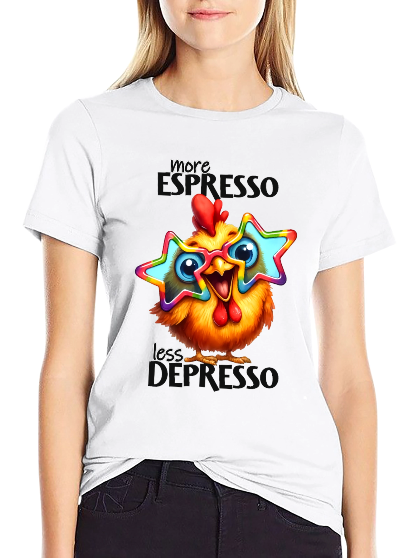 Black Funny Chicken T-Shirt with Star Glasses view 9