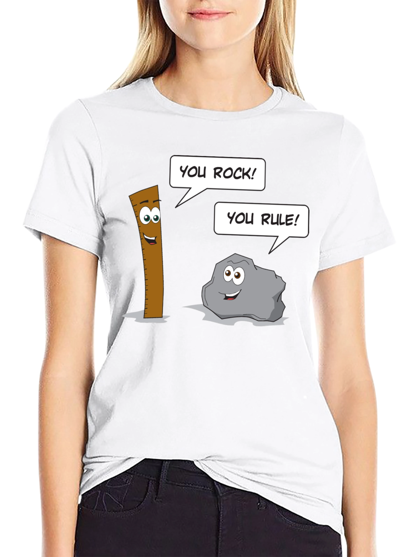 Black Humorous Cartoon Puns Rock Rule T-Shirt view 9