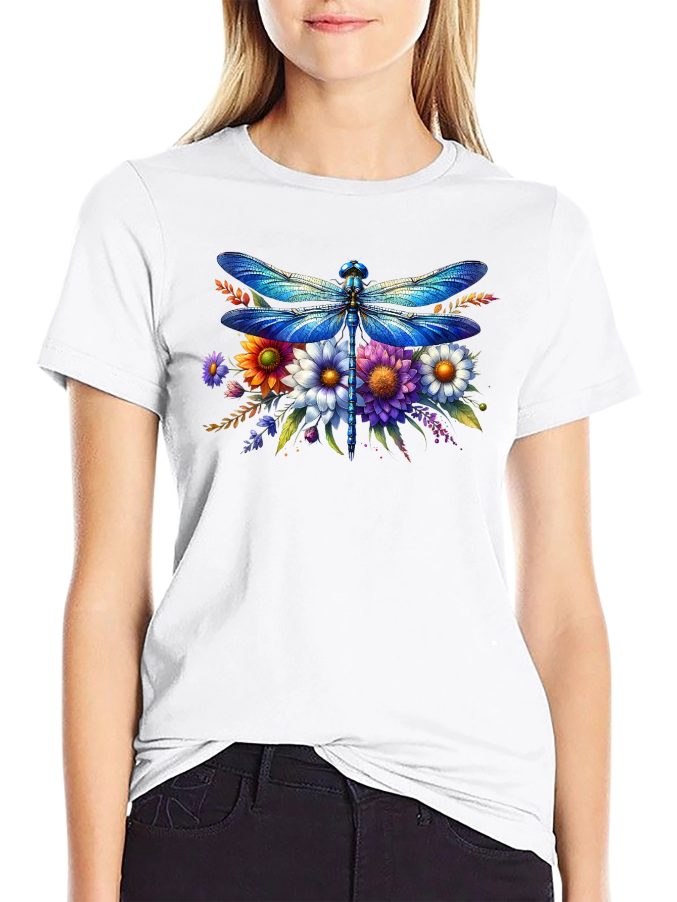 Black Dragonfly Floral Graphic Tee - Stylish Comfort view 9