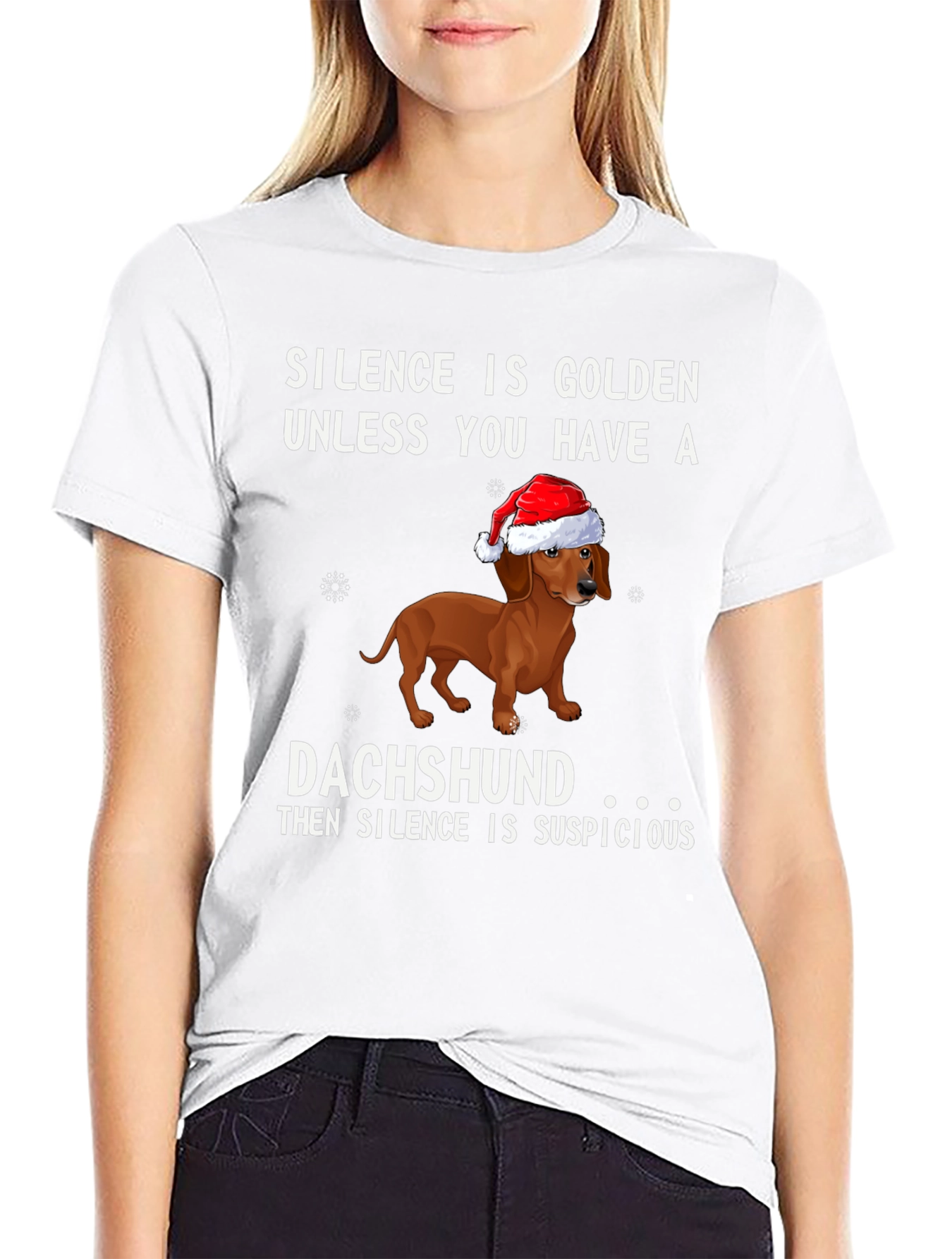 Black Dachshund Christmas T-Shirt - Silence is Suspicious! view 9