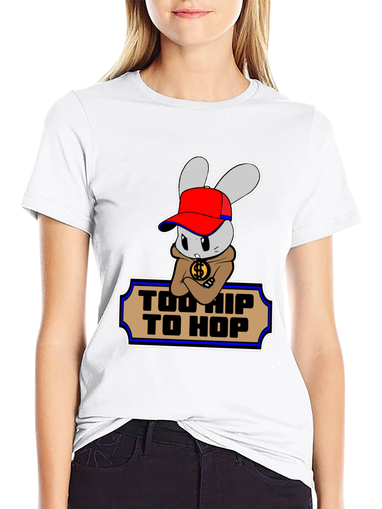 Black Too Hip To Hop Funny Bunny T-Shirt view 9