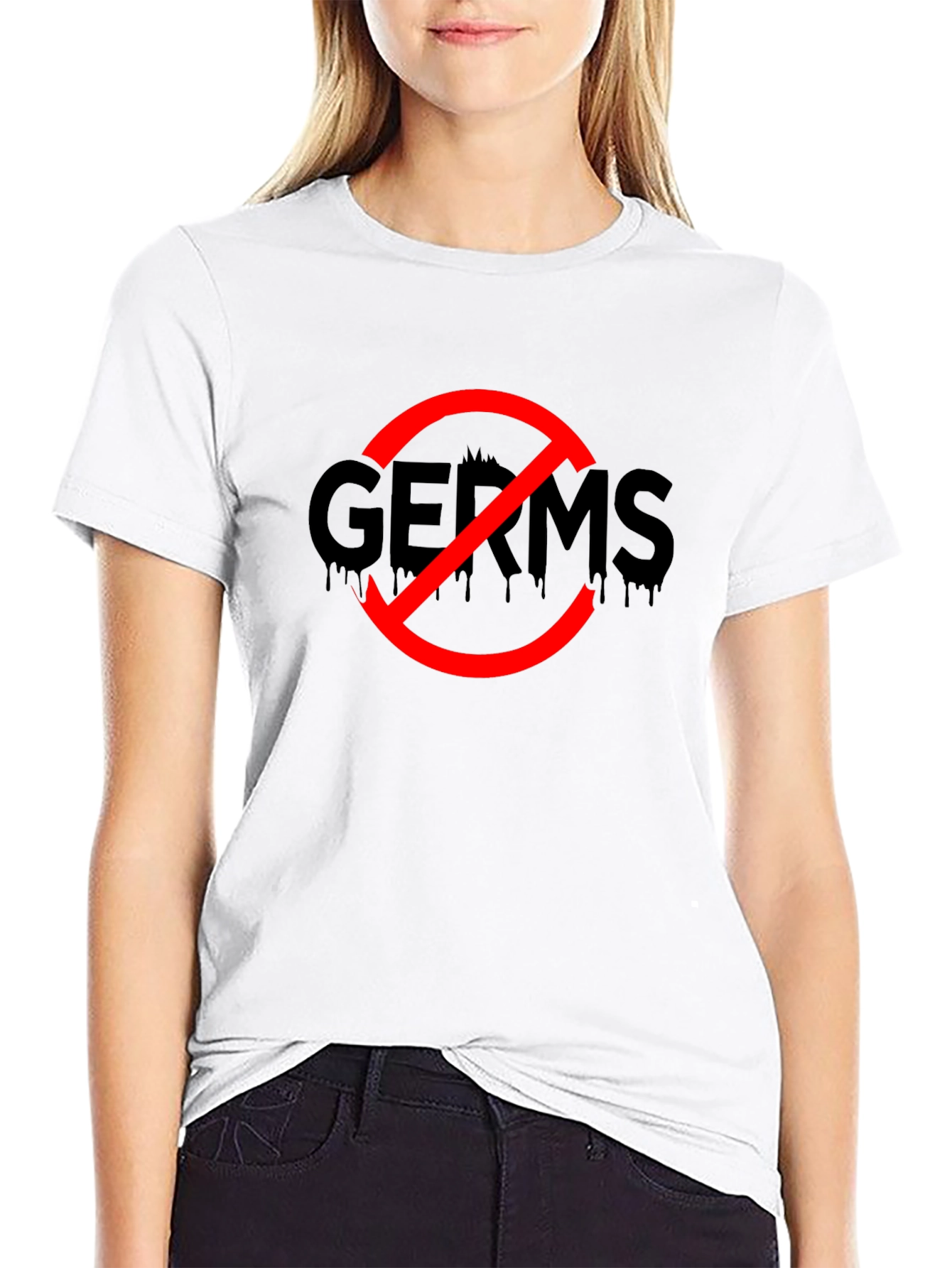 Black No Germs Black T-Shirt Novelty Funny Slogan Top view 9