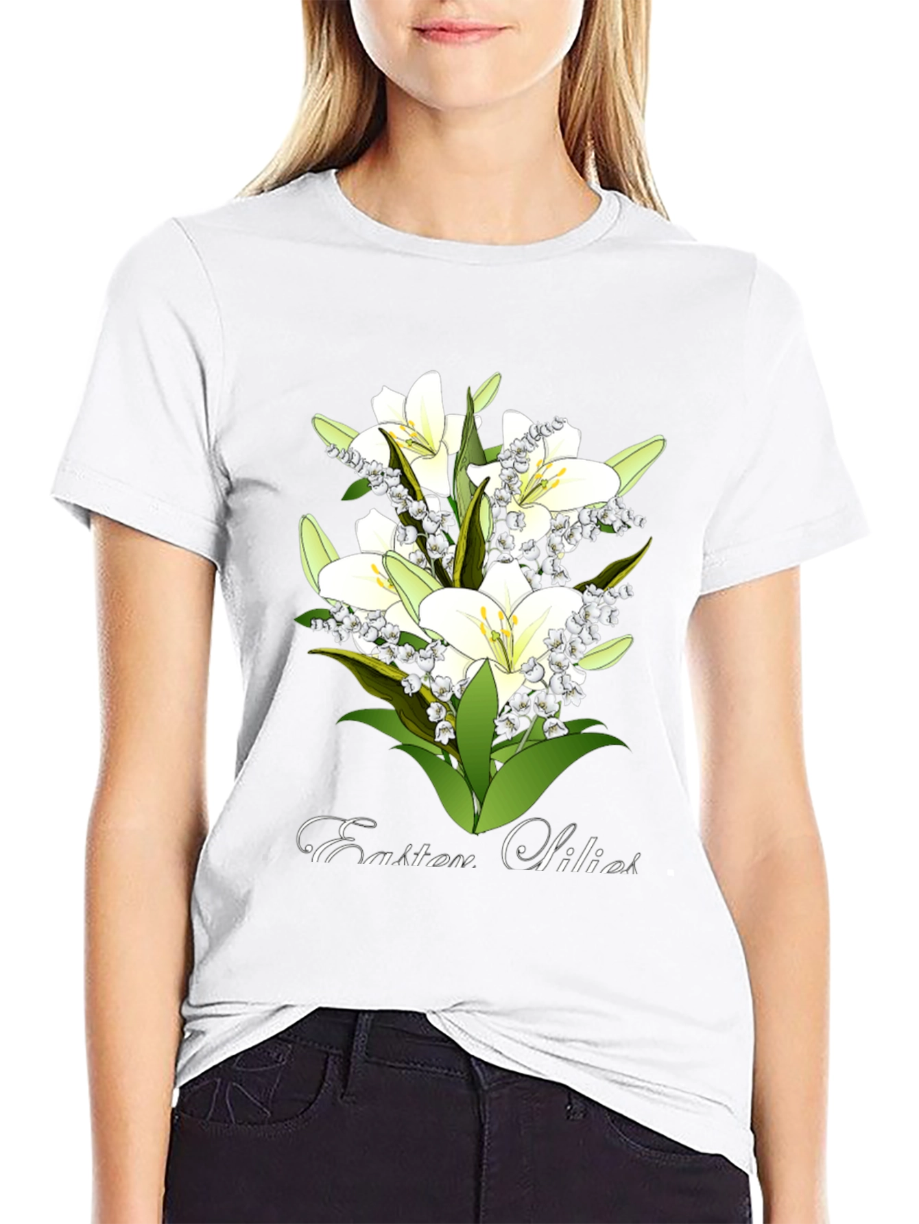 Black Easter Lilies T-Shirt - Floral Spring Design view 9