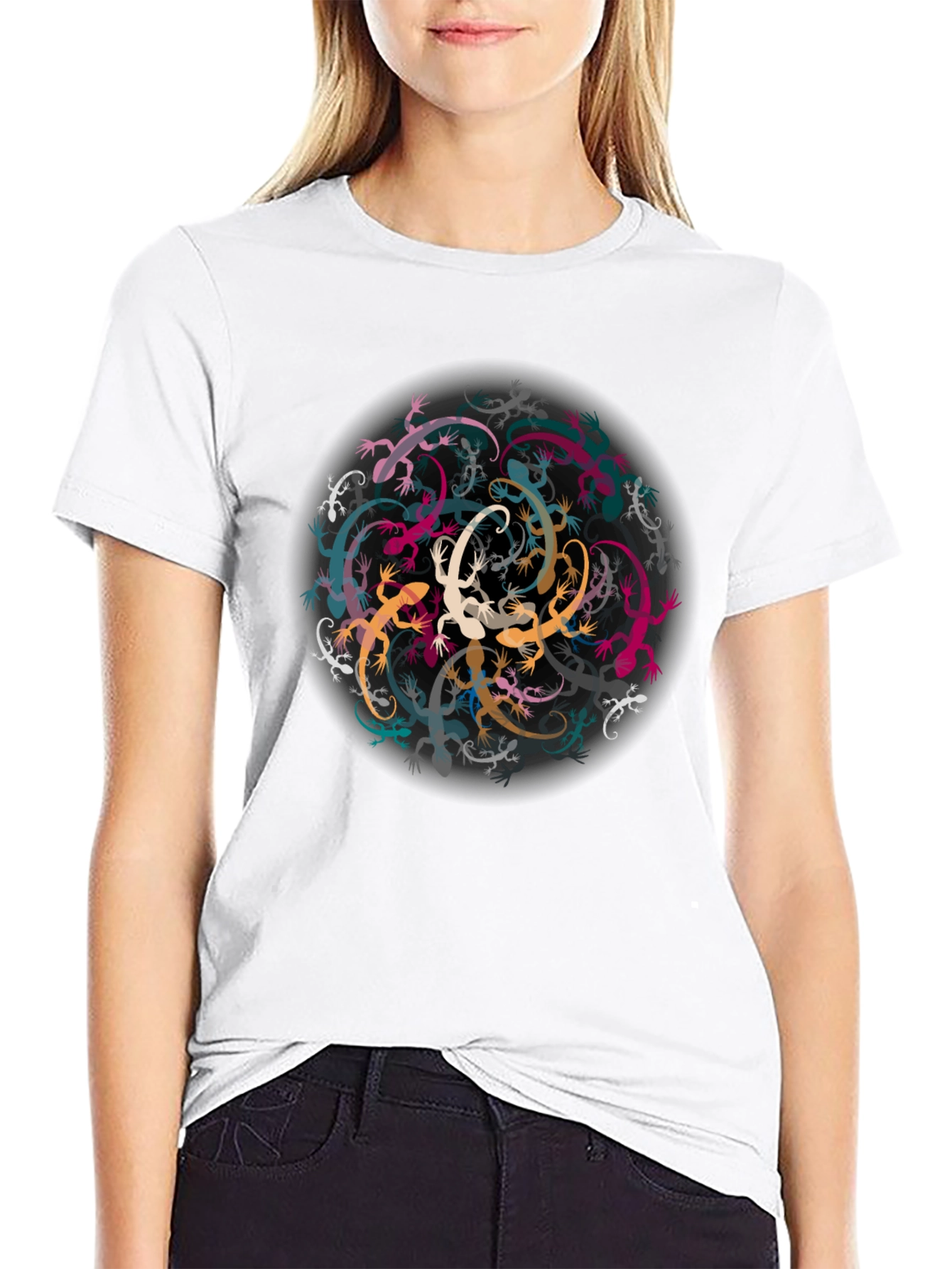 Black Lizard Mandala Black Tee - Unique Graphic T-Shirt view 9