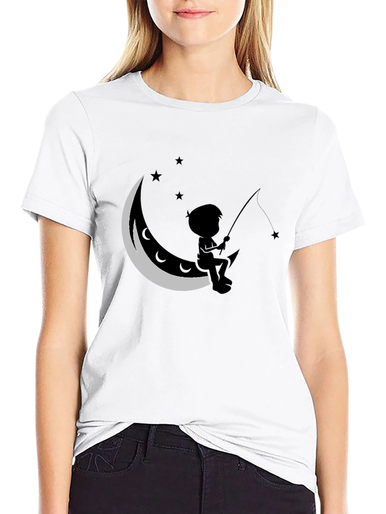 Black Boy Fishing on the Moon T-Shirt view 9