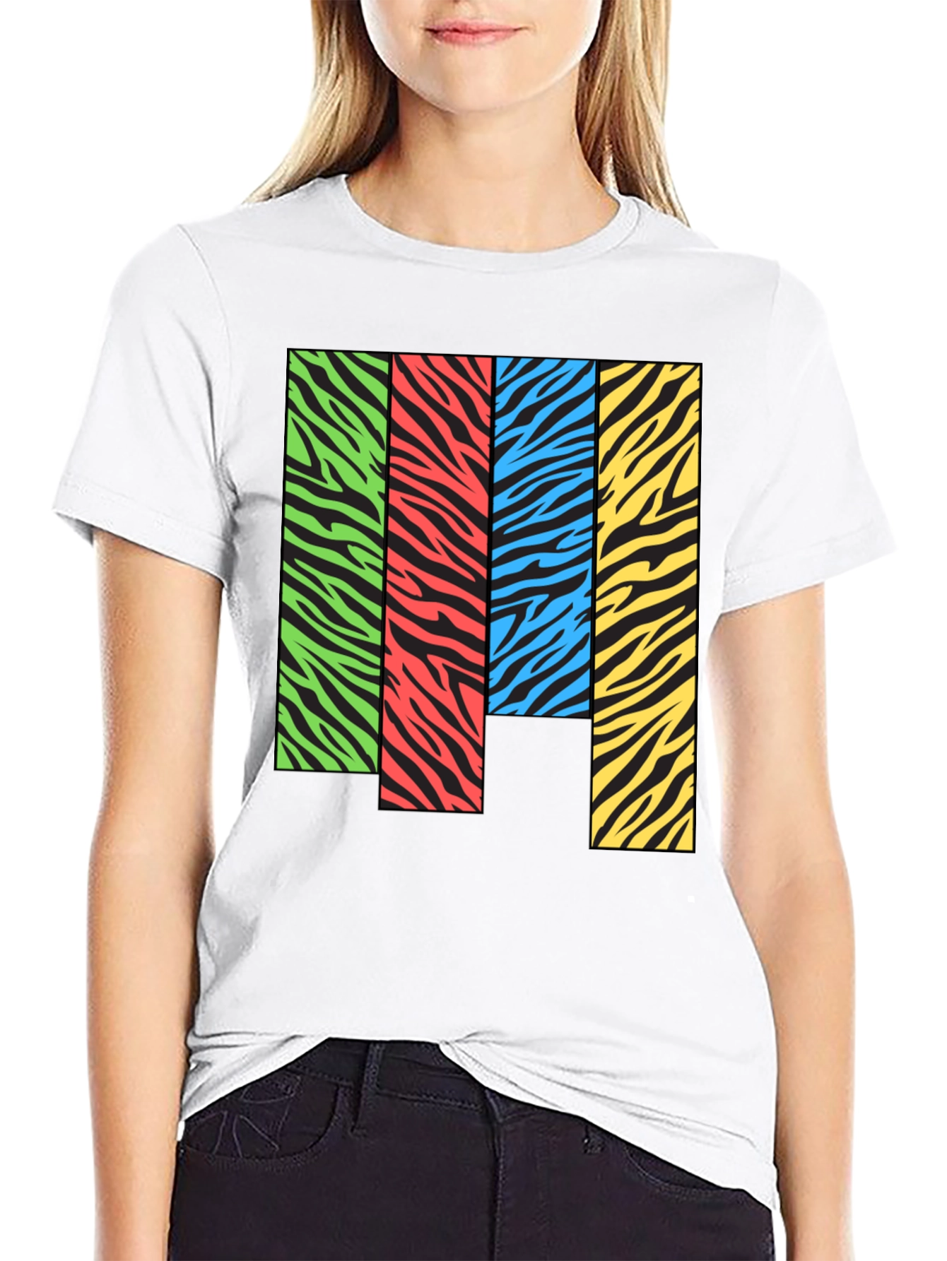 Black Zebra Stripe Color Block Graphic Tee view 9