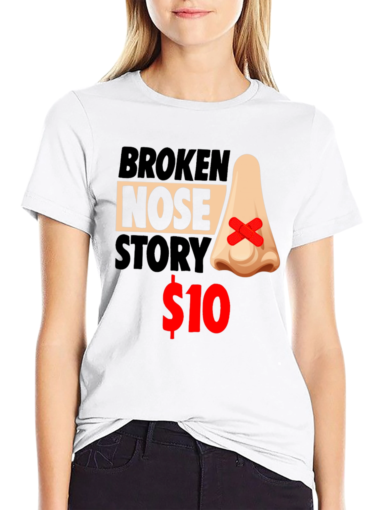 Black Broken Nose Story Graphic Tee - Humorous T-Shirt view 9