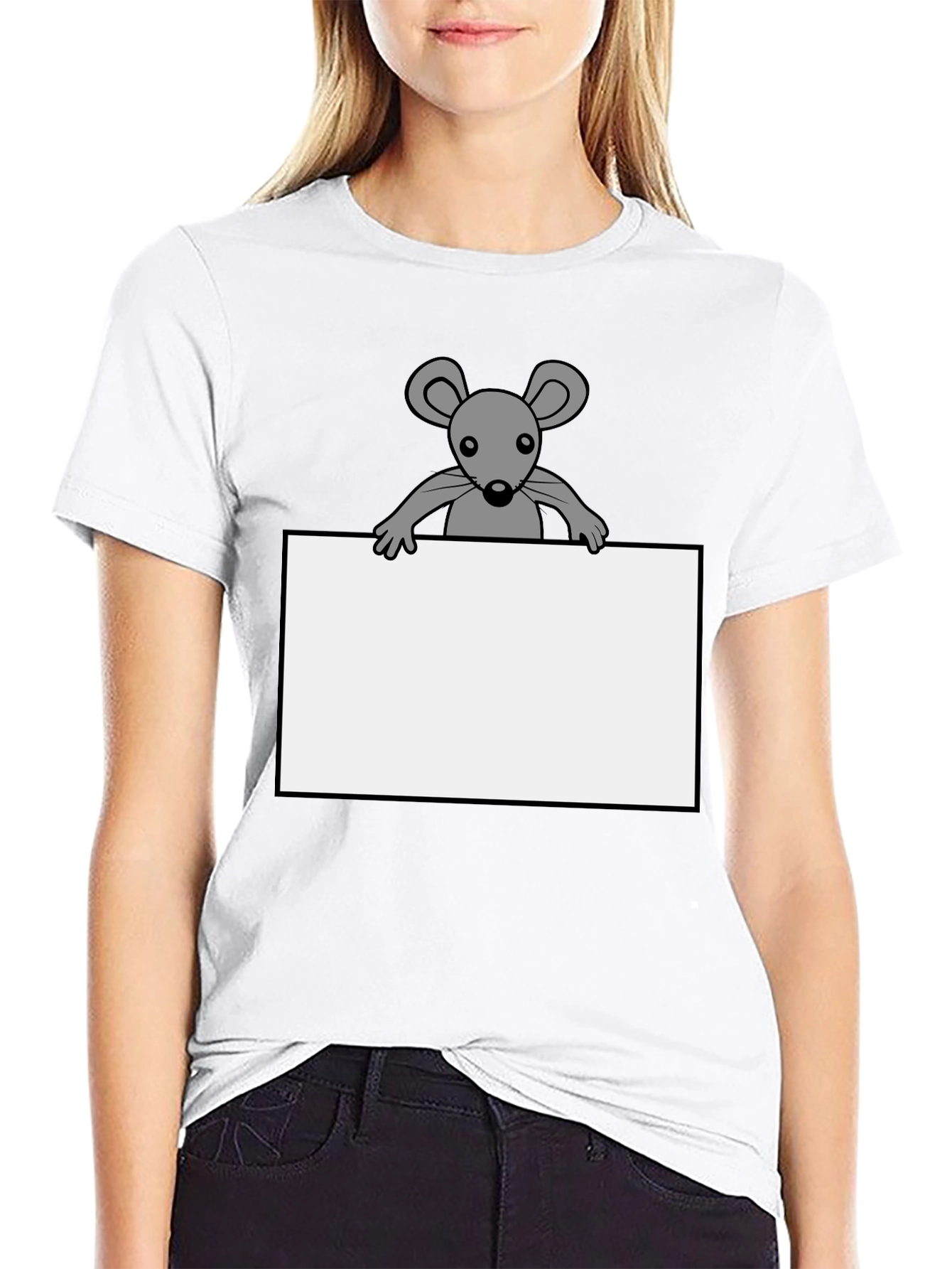 Black Cute Mouse Graphic Tee - Black Cotton T-Shirt view 9