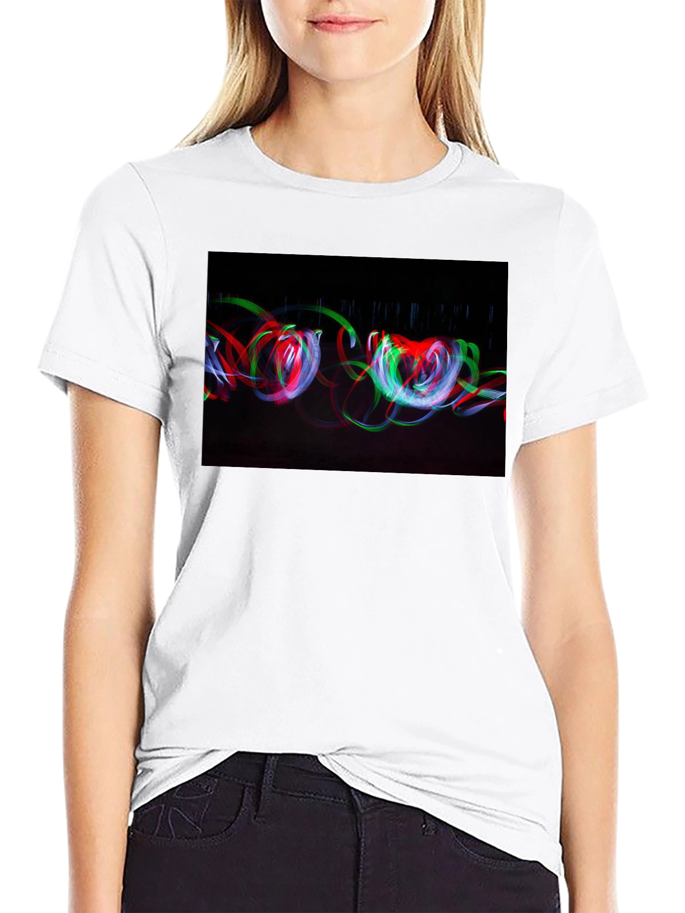 Black Abstract Light Painting Graphic Tee - Black Cotton Blend view 9