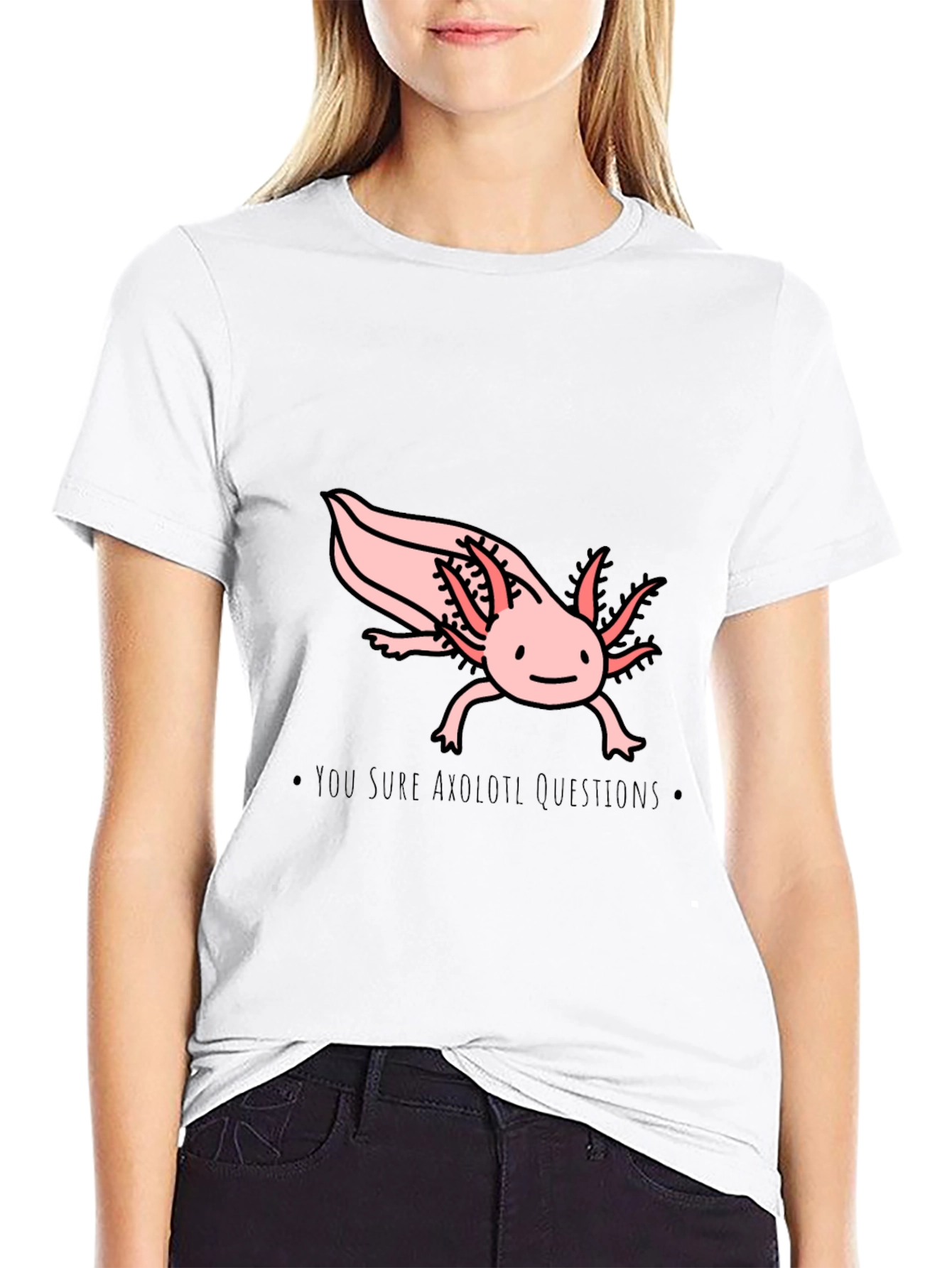 Black Axolotl Questions T-Shirt - Black Cotton Crew Neck view 9