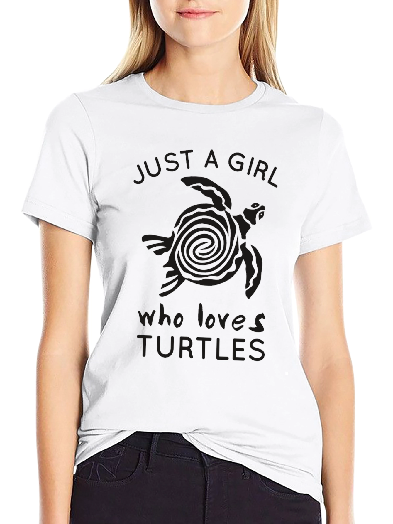 Black Just a Girl Who Loves Turtles Black T-Shirt view 9
