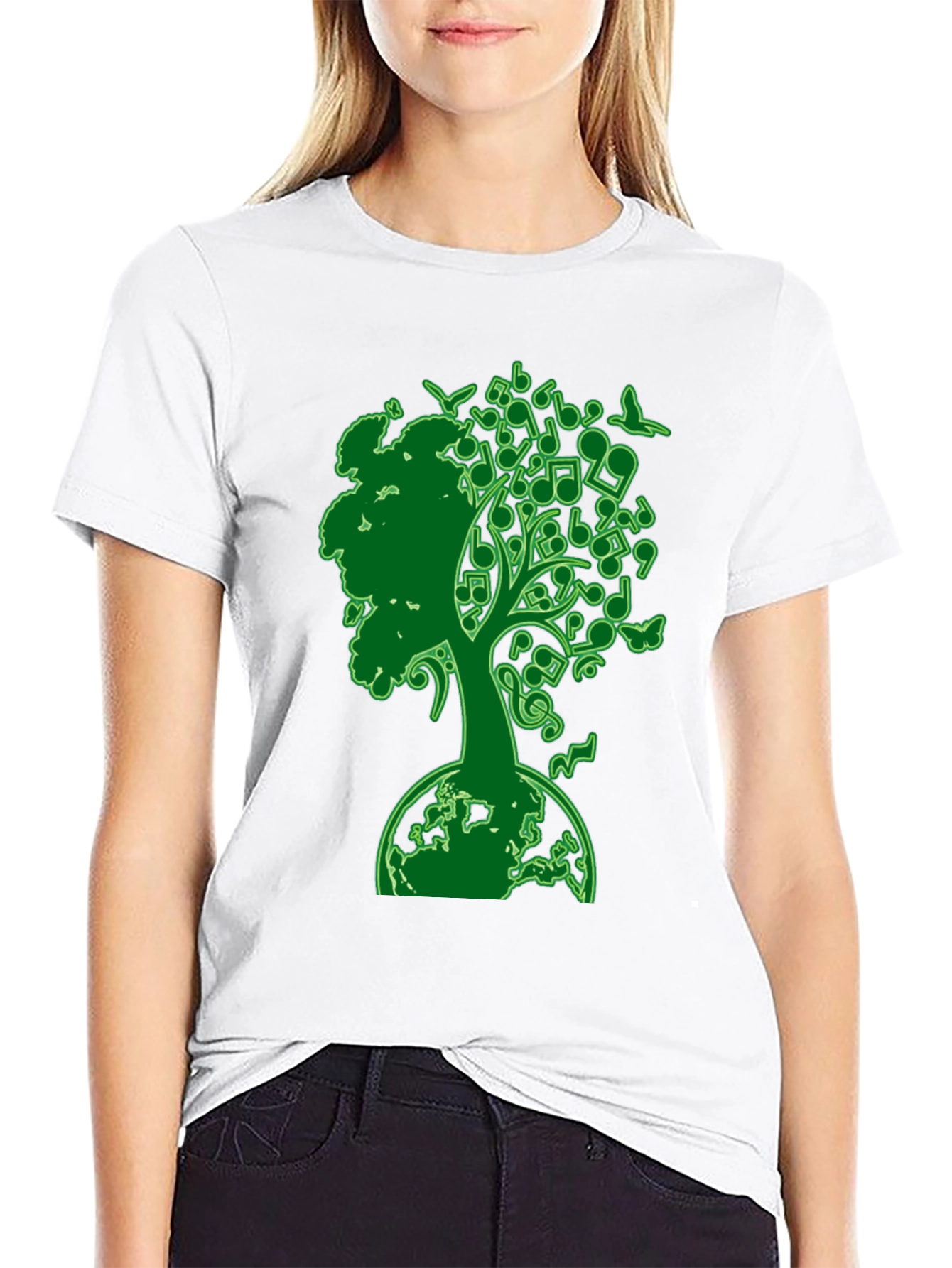 Black Musical Earth Tree Graphic T-Shirt - Nature & Music view 9