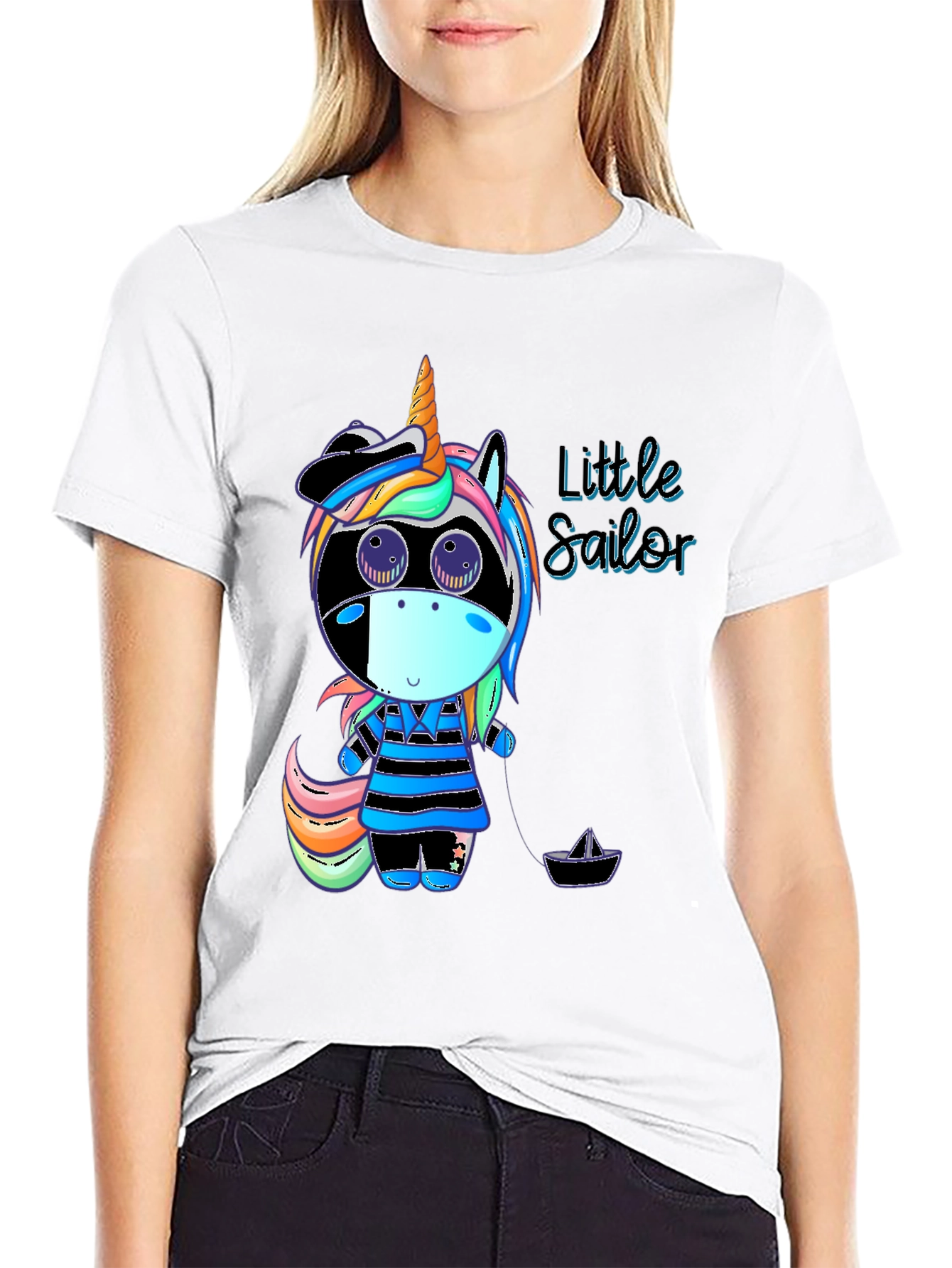 Black Unicorn Sailor Graphic Tee - Cute & Stylish Black T-Shirt view 9