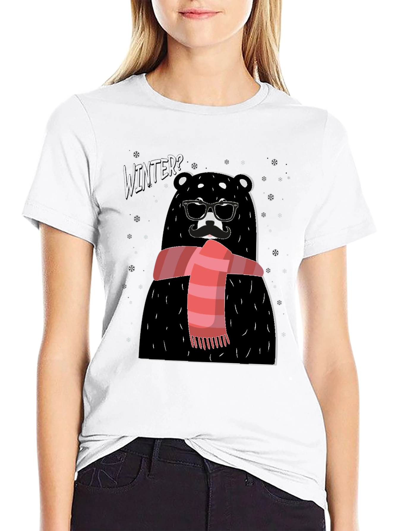 Black Winter Bear Graphic Tee - Stylish Holiday Design view 9