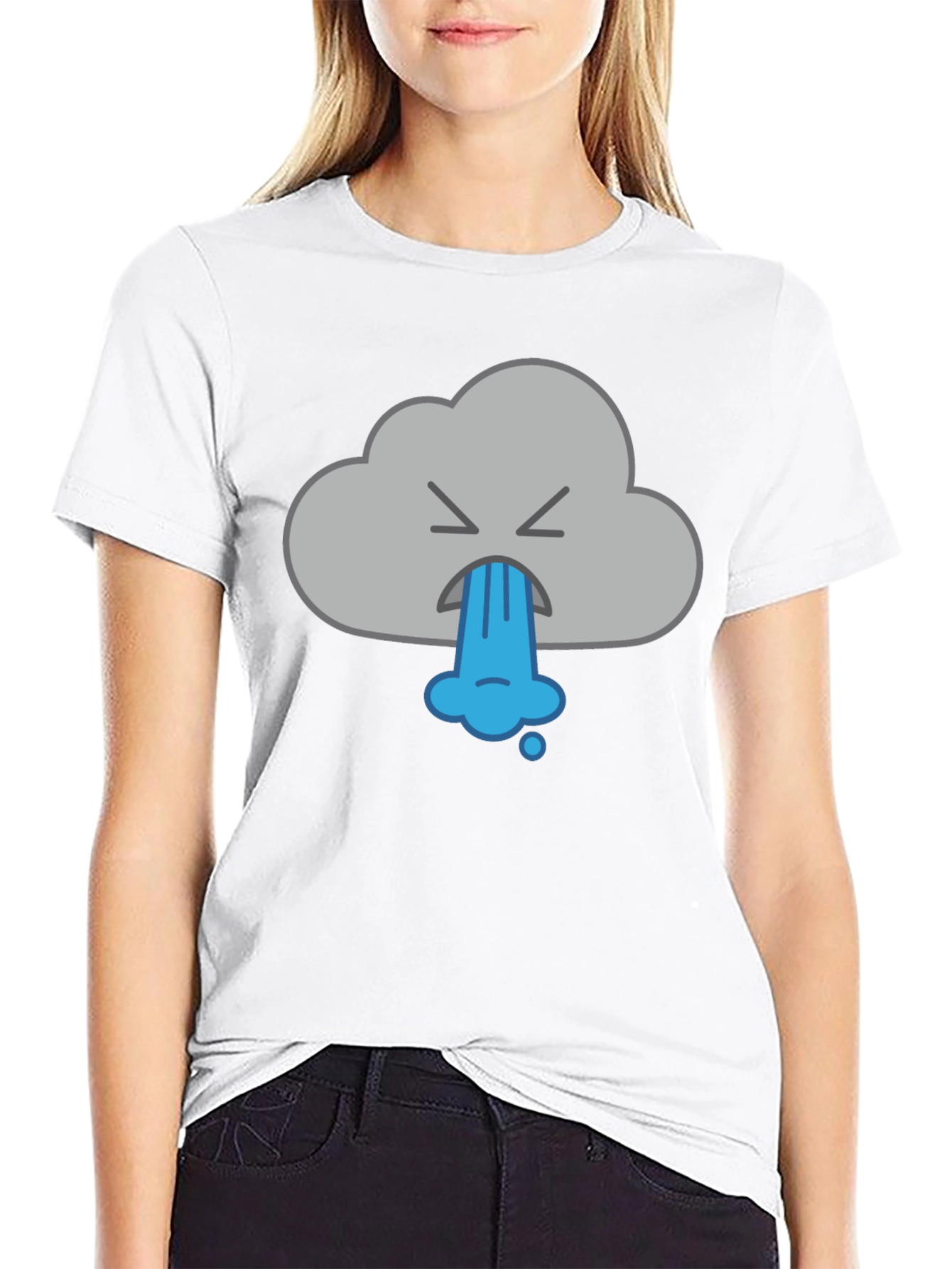 Black Funny Vomiting Cloud Graphic Tee - Black view 9