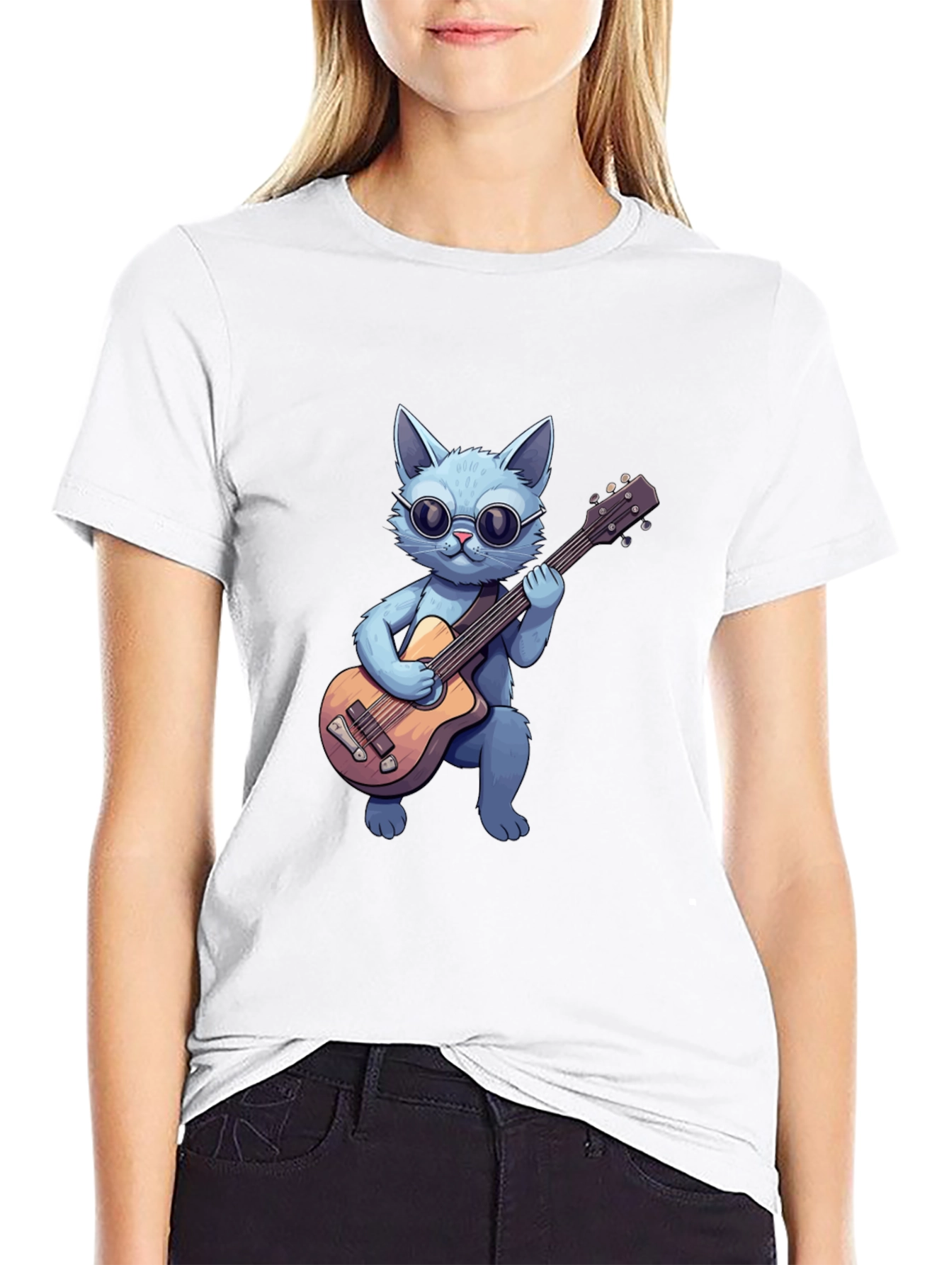 Black Cool Cat Guitarist T-Shirt view 9