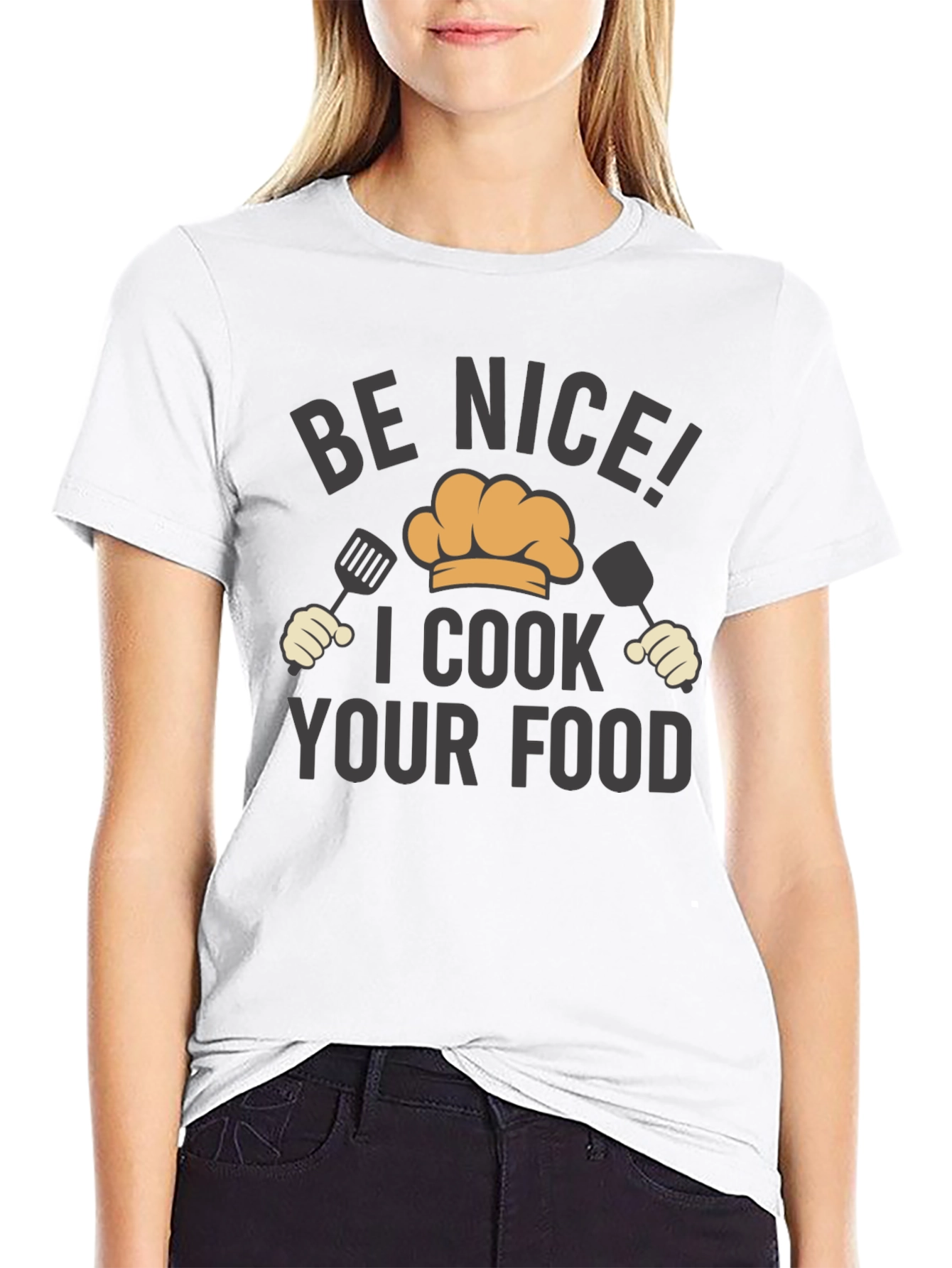 Black Funny Chef T-Shirt - Be Nice! I Cook Your Food view 9
