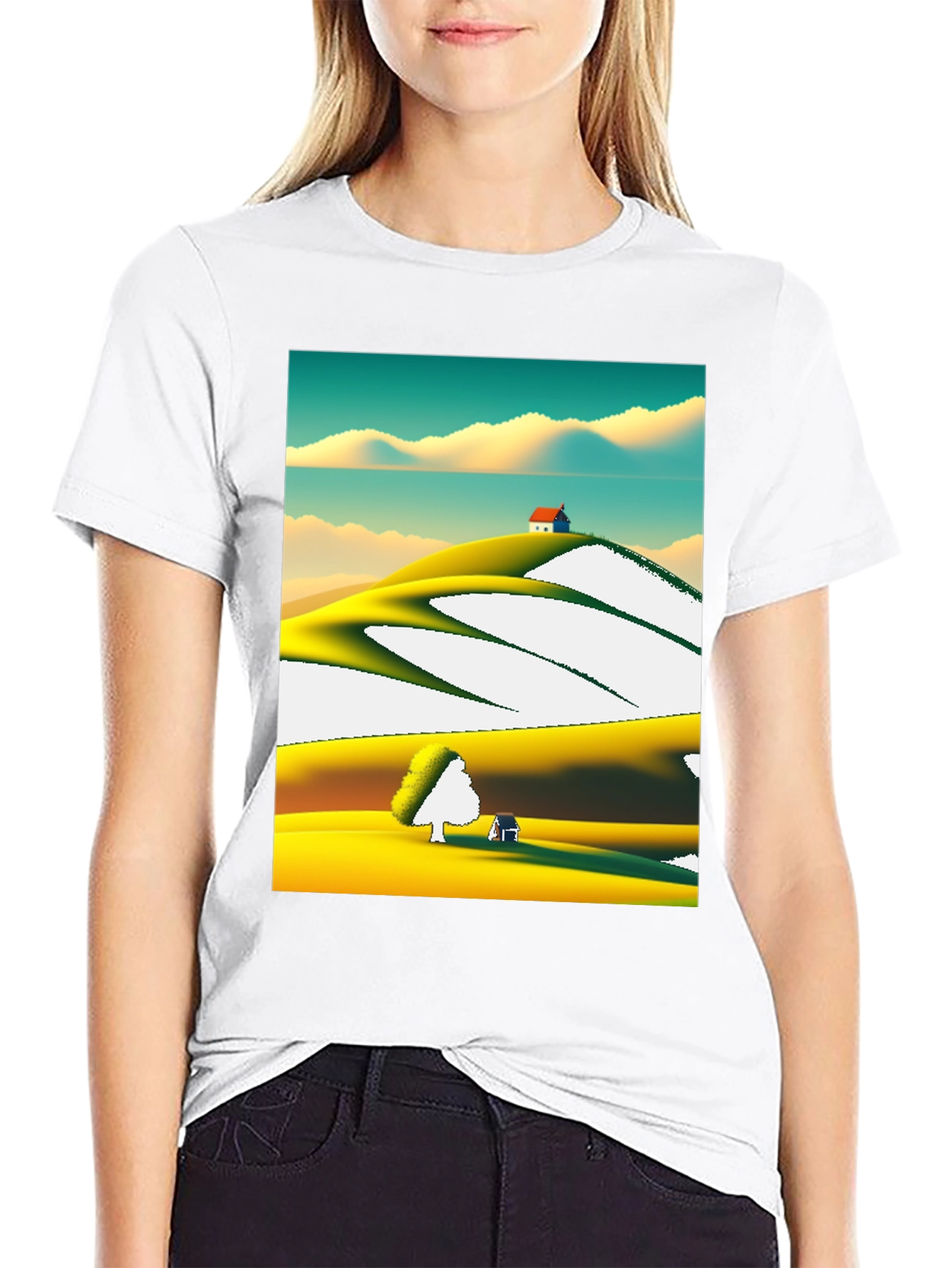 Black Vivid Landscape Graphic Tee - Soft Cotton Blend view 9