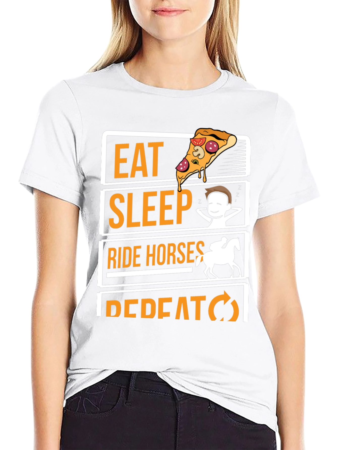 Black Eat Sleep Ride Horses Repeat Graphic Tee view 9