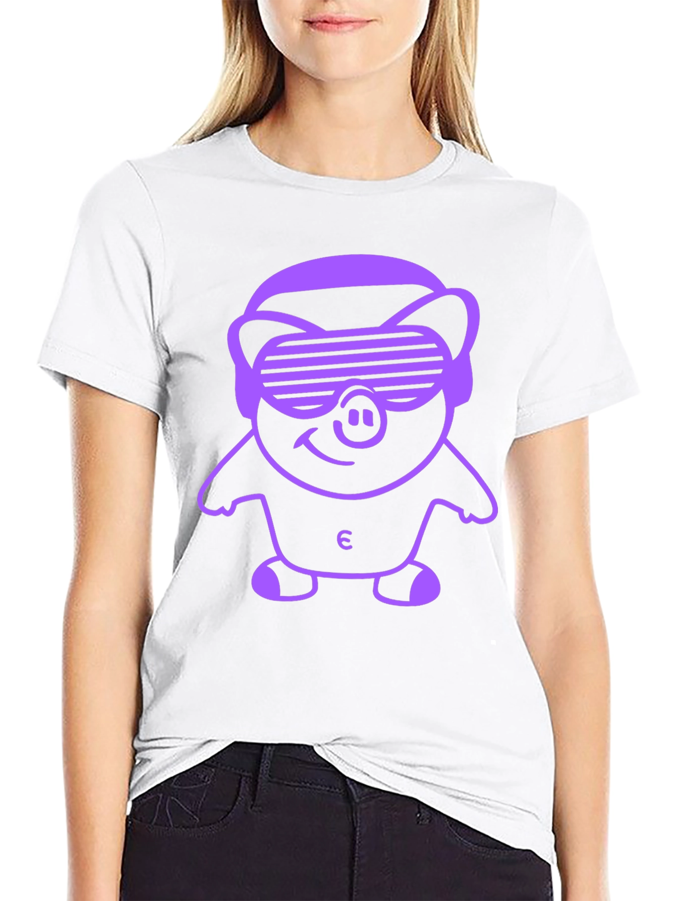 Black Black Tee with Pig Wearing Sunglasses Graphic view 9