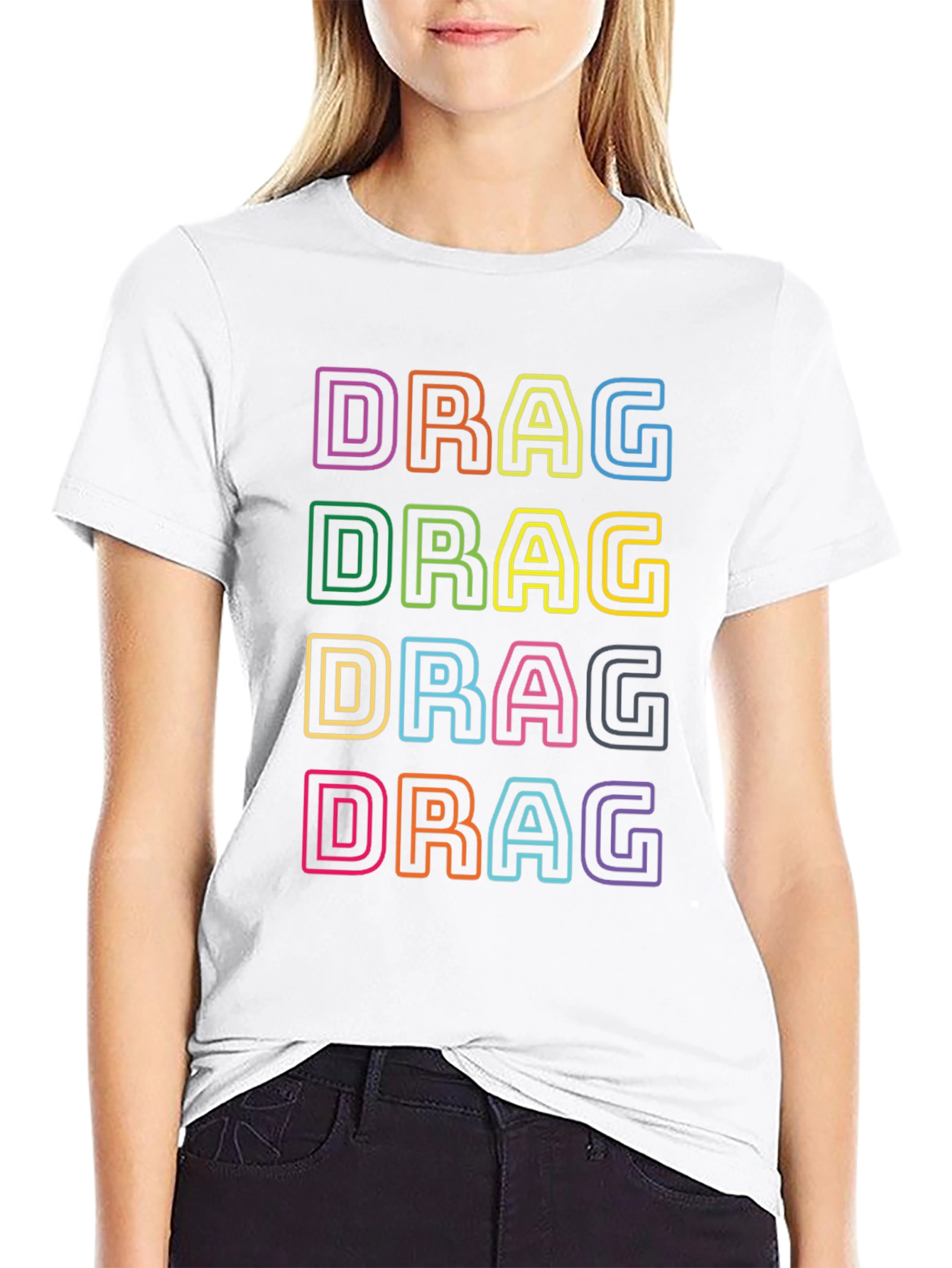 Black Retro Drag Graphic T-Shirt - Colorful Design view 9