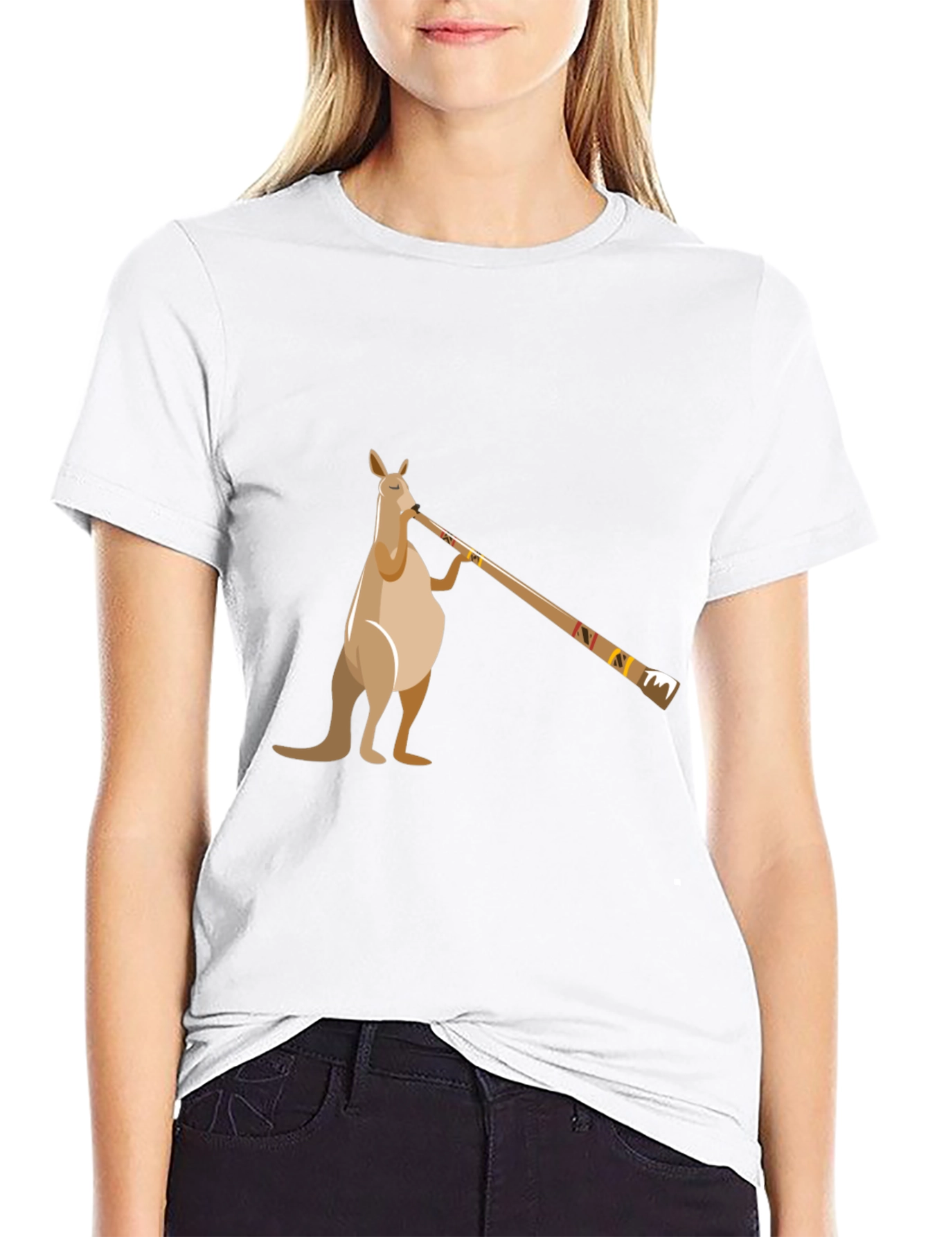 Black Kangaroo Didgeridoo T-Shirt - Black Cotton Tee view 9