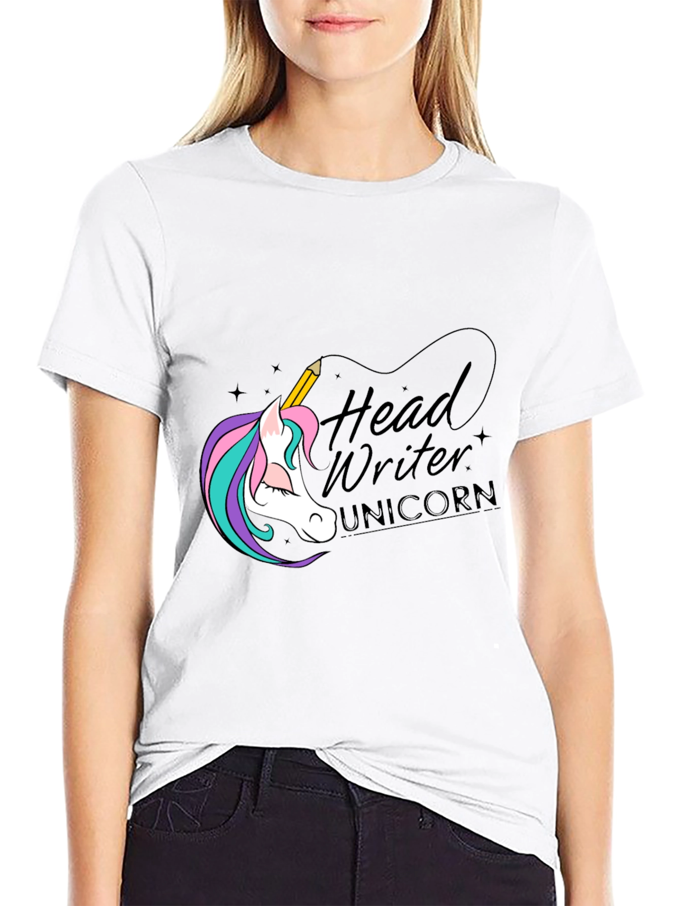 Black Head Writer Unicorn Graphic Tee - Black view 9
