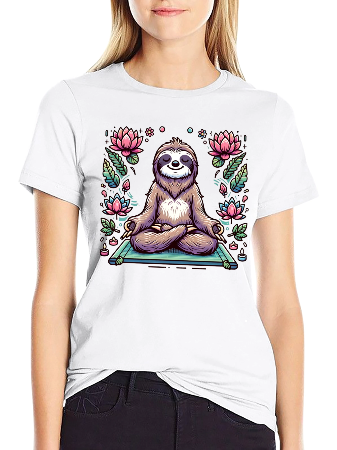 Black Zen Sloth T-Shirt - Meditating Animal Tee view 9