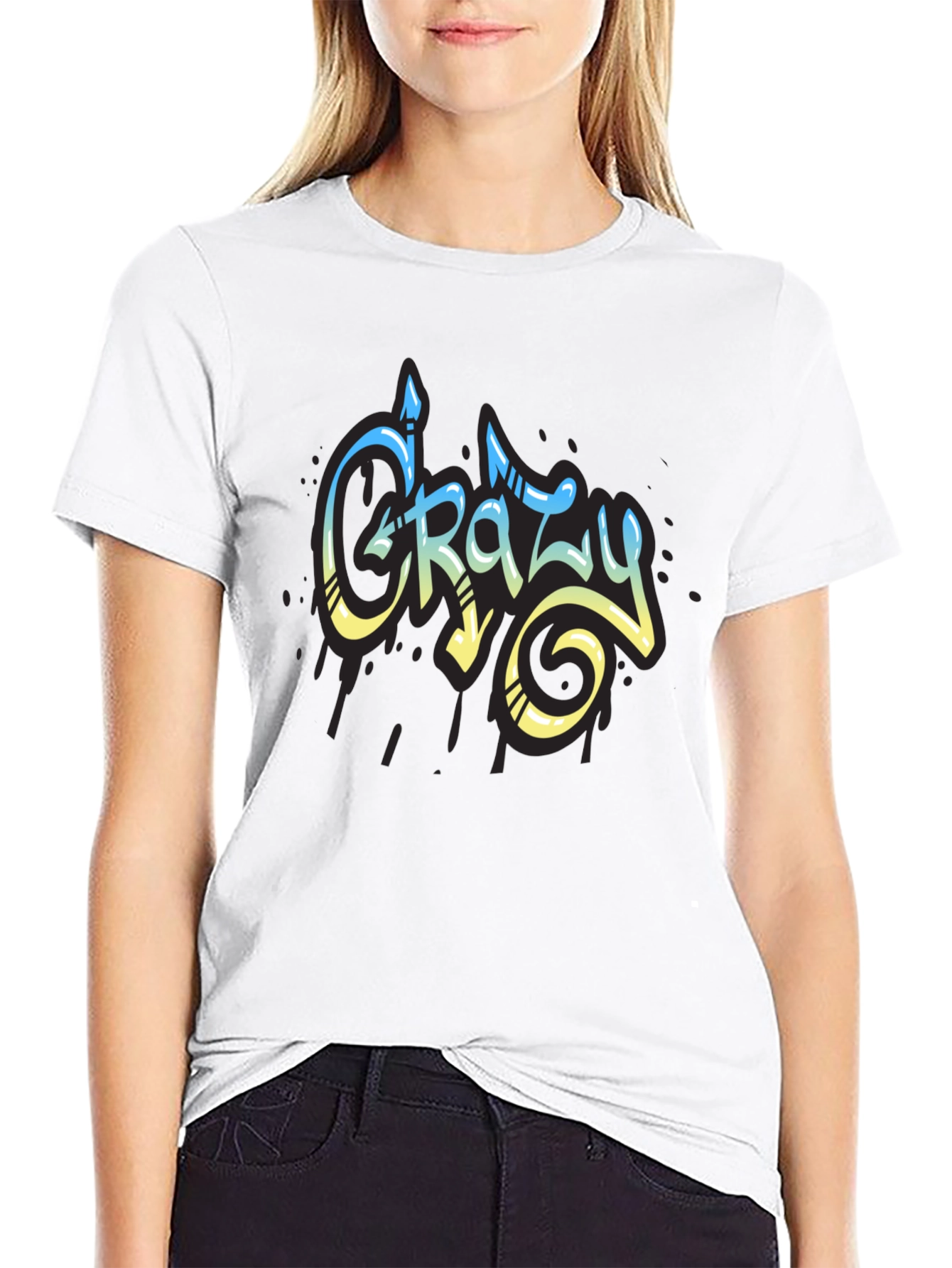 Black Crazy Graffiti Style Graphic T-Shirt view 9