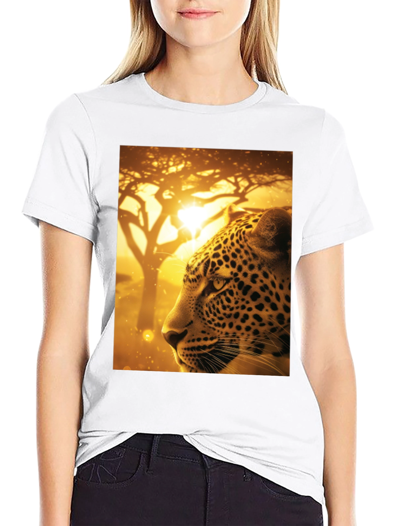 Black Leopard Graphic Print Black T-Shirt view 9