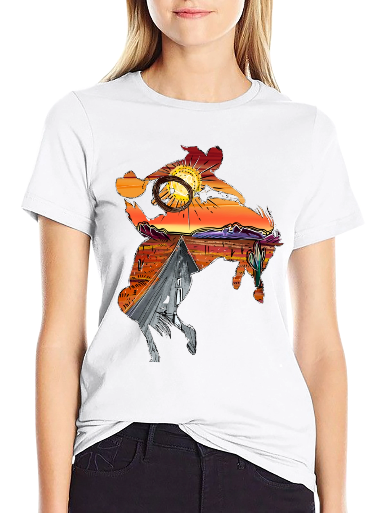 Black Western Desert Sunset Graphic Tee view 9