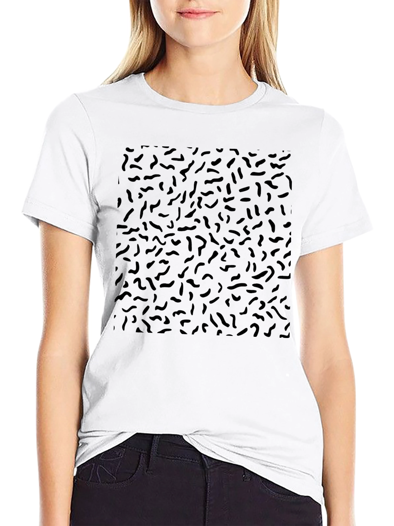 Black Retro Scribble Pattern Black T-Shirt view 9