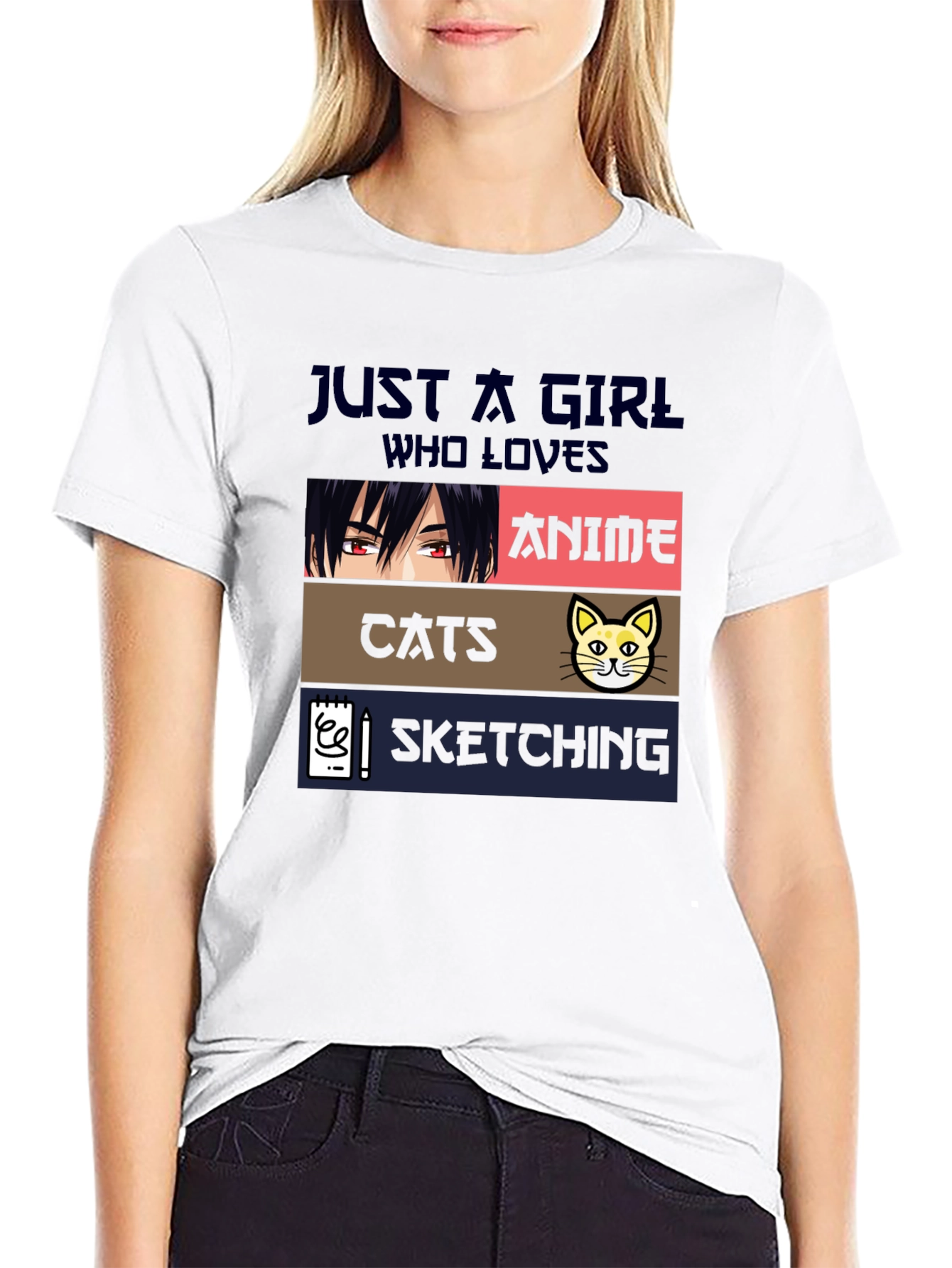 Black Anime Cats Sketching Girl's T-Shirt view 9