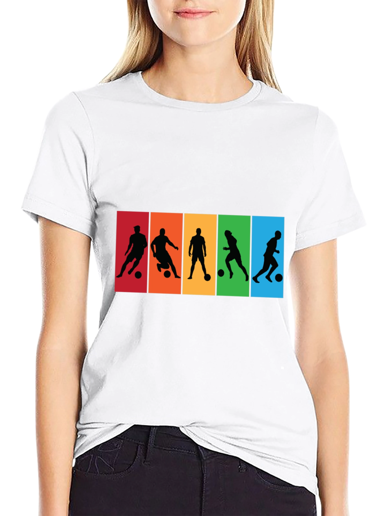 Black Soccer Player Silhouette Graphic T-Shirt view 9
