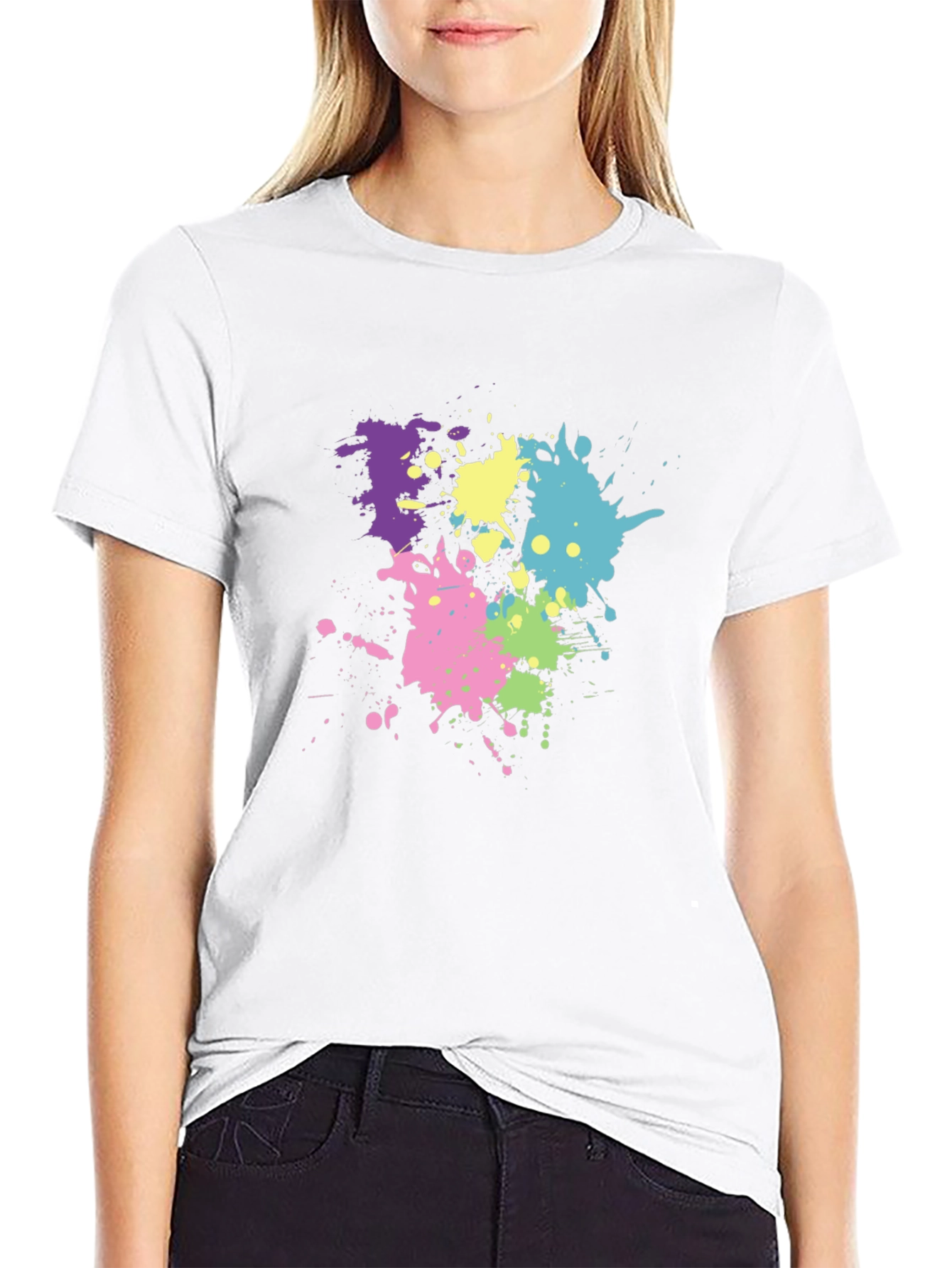 Black Men's Black T-Shirt with Colorful Paint Splatter Design view 9