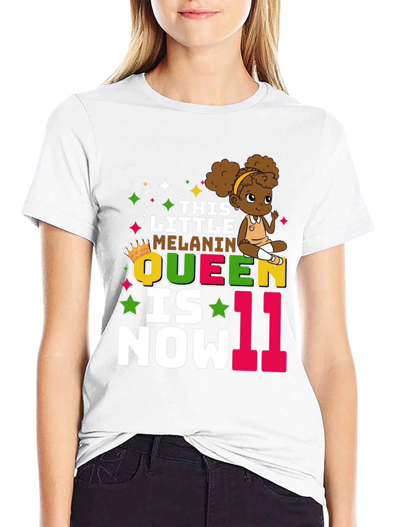 Black Little Melanin Queen 11th Birthday T-Shirt view 9
