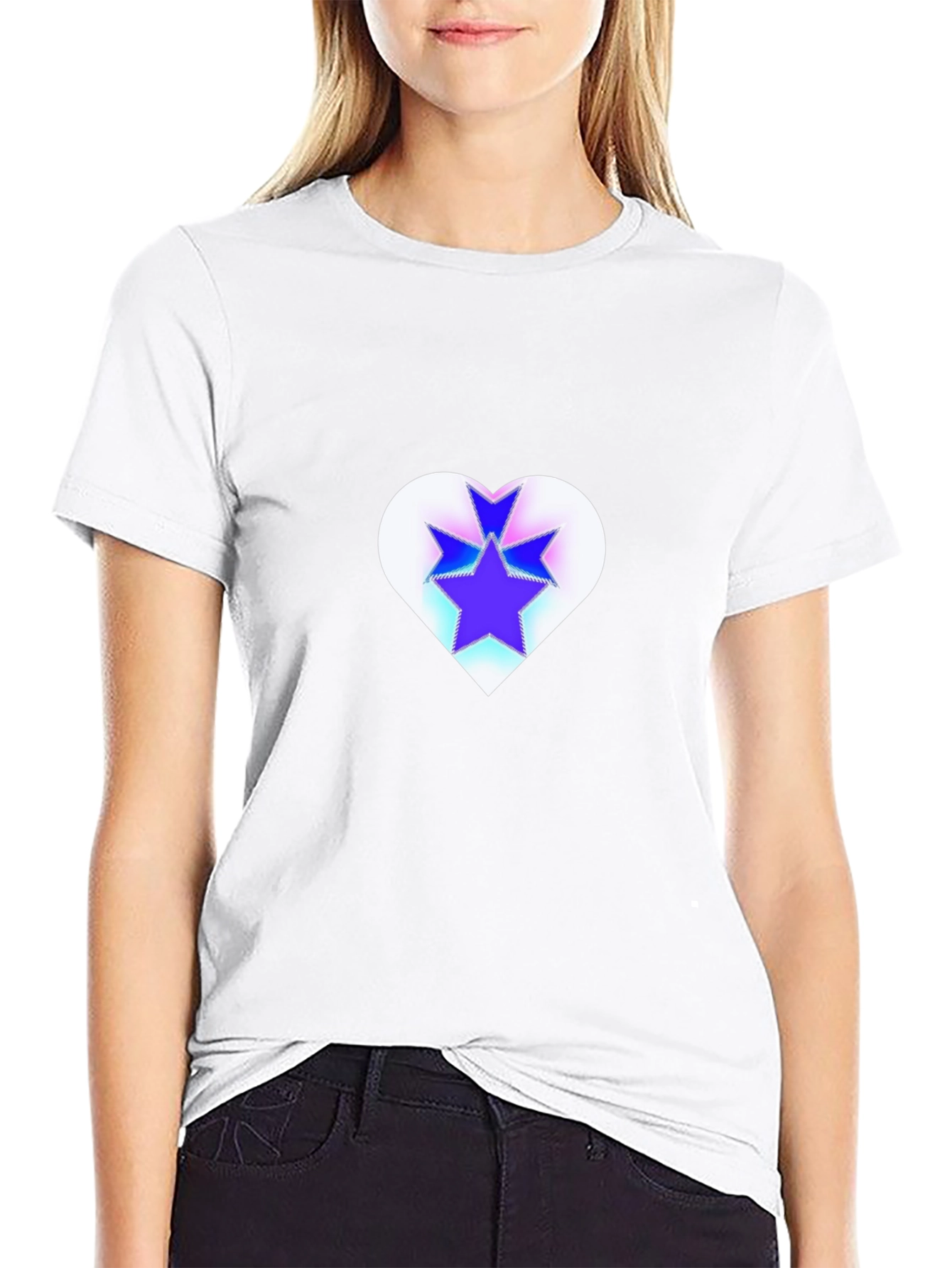 Black Stylish Black Tee with Heart & Stars Graphic view 9