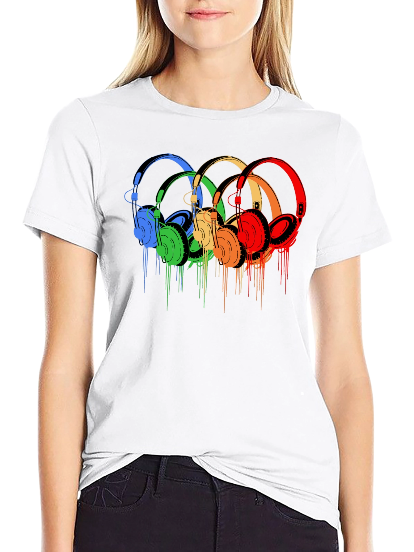 Black Rainbow Headphone Graphic Tee - Stylish Music Lover Shirt view 9