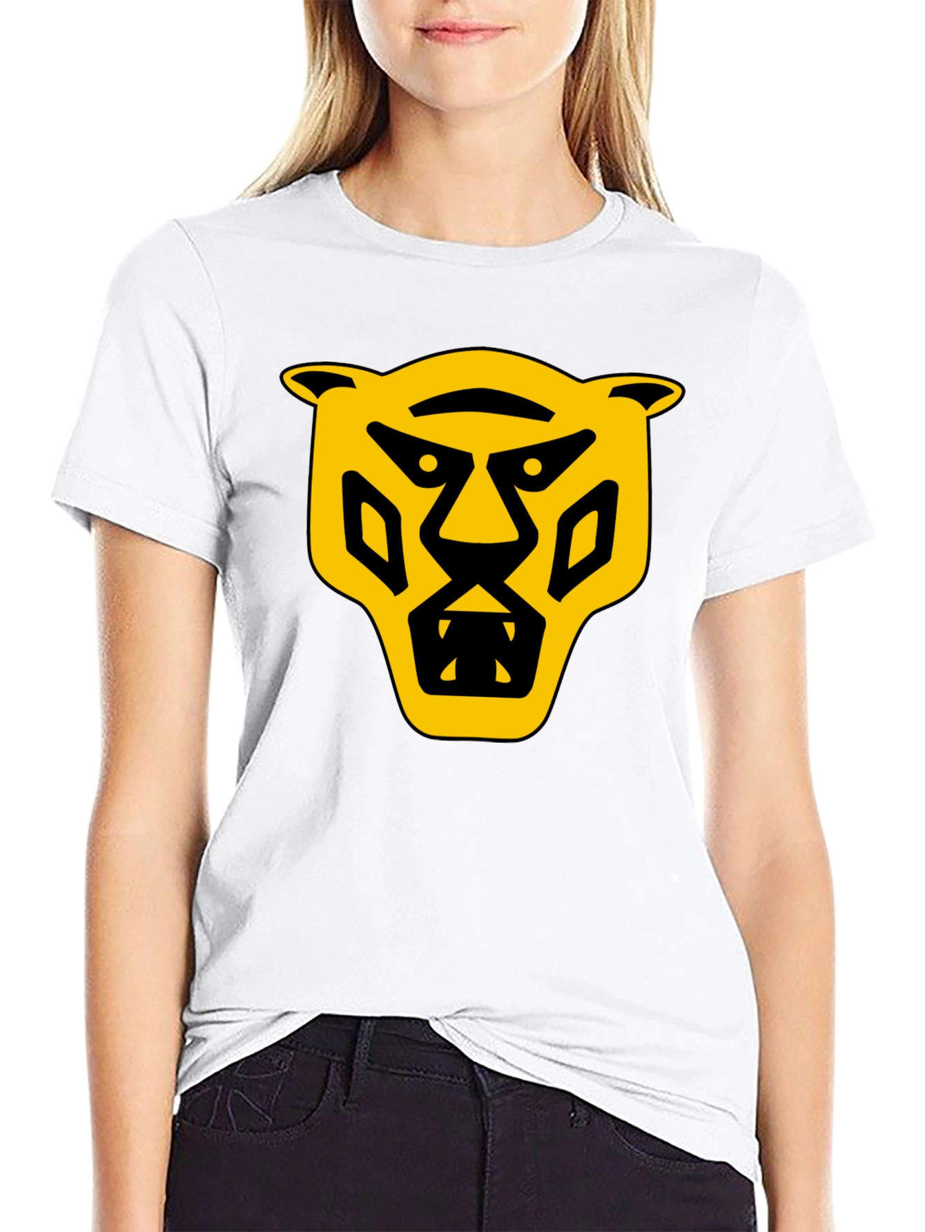 Black Bold Graphic T-Shirt: Yellow Panther Design view 9