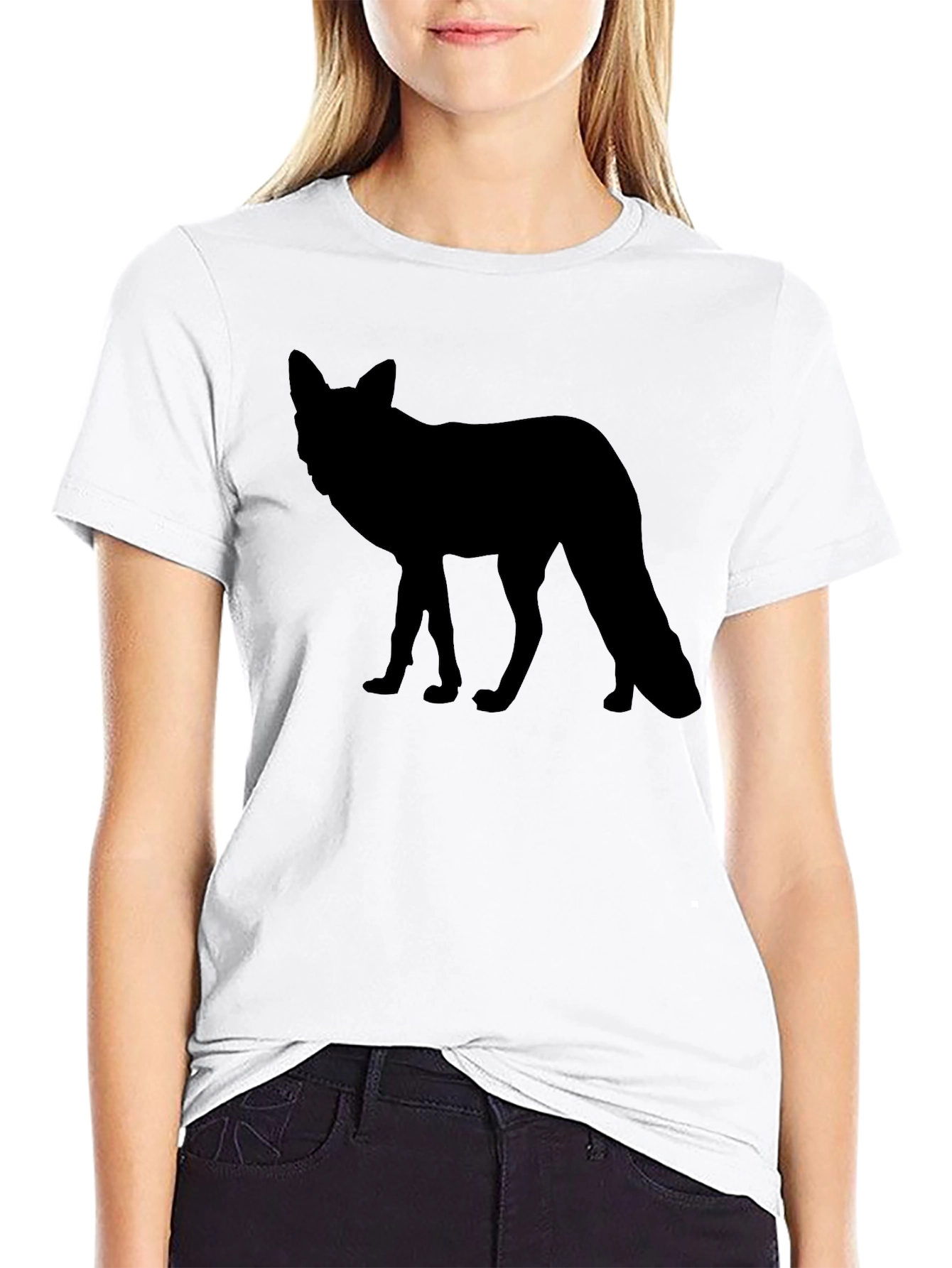Black Men's Black T-Shirt - Fox Silhouette view 9