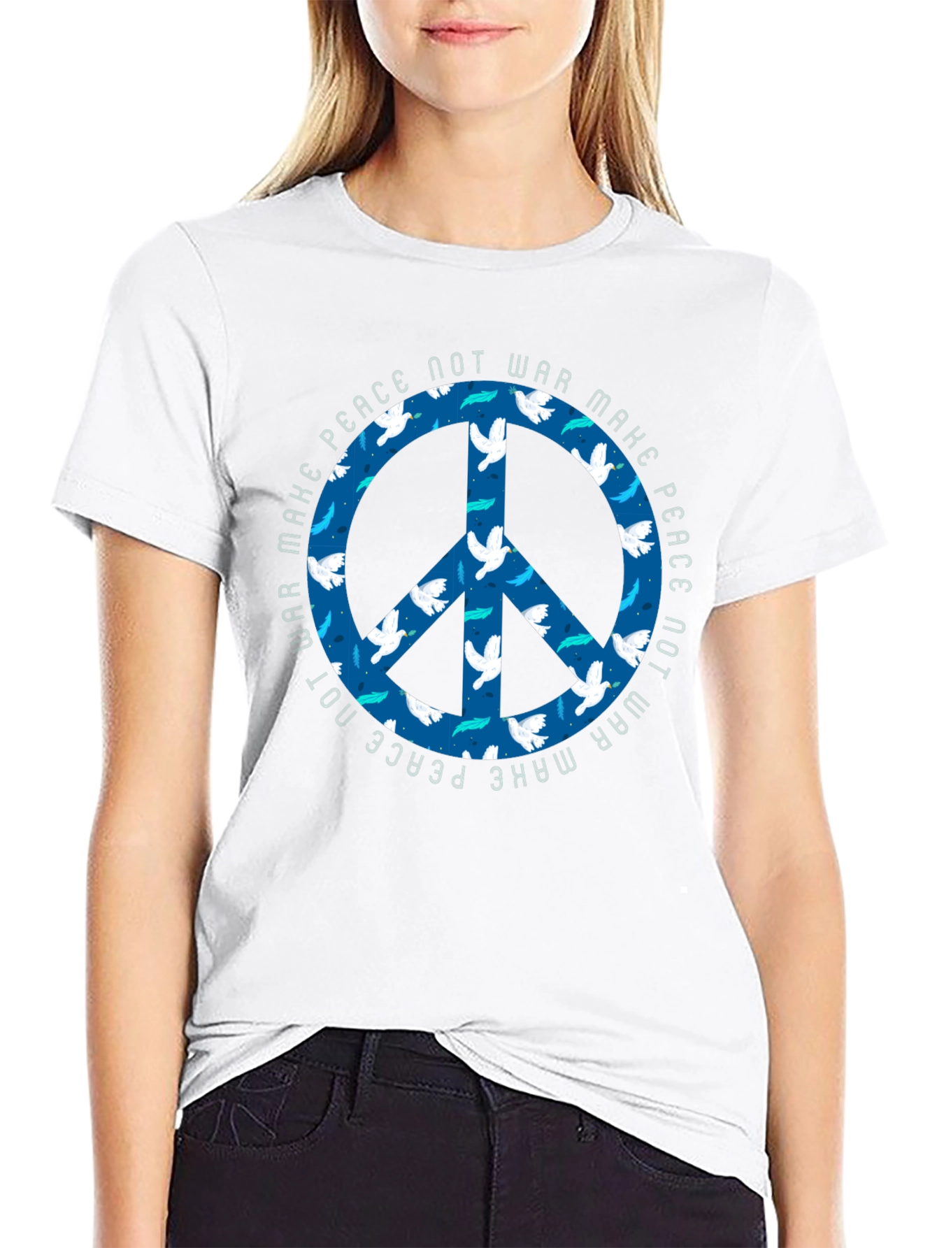Black Peace Not War Dove Graphic T-Shirt view 9