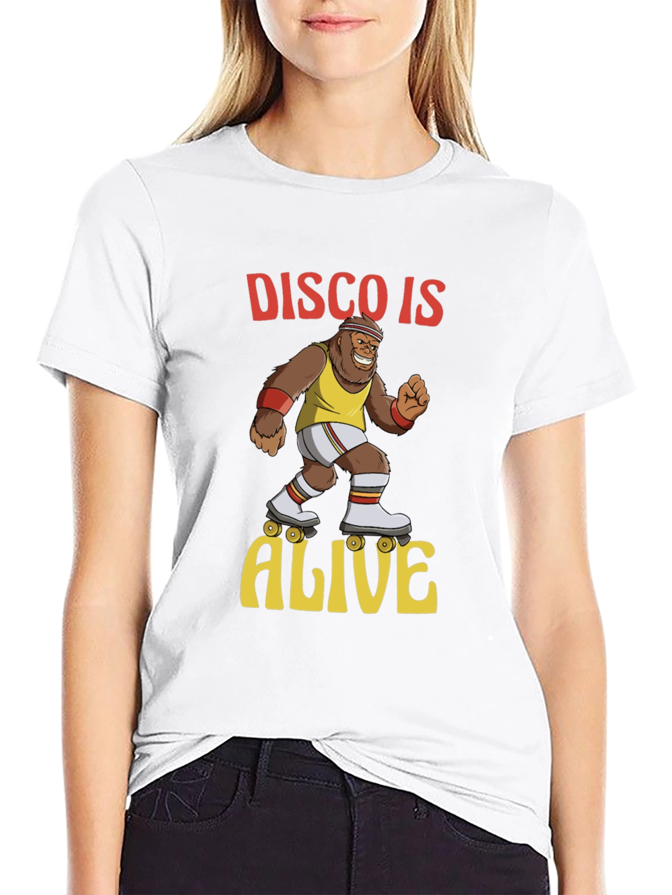 Black Disco Gorilla T-Shirt - Retro Roller Skate Design view 9