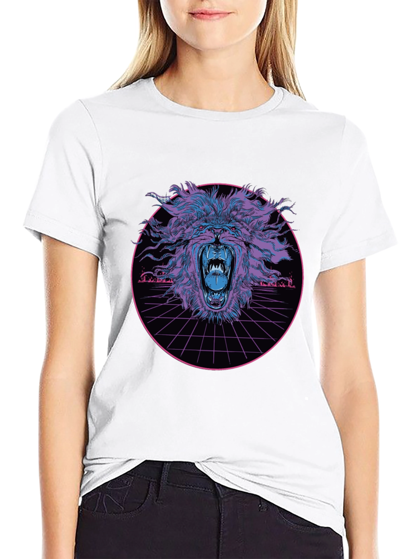 Black Roaring Lion Graphic Tee - Cyberpunk Style view 9