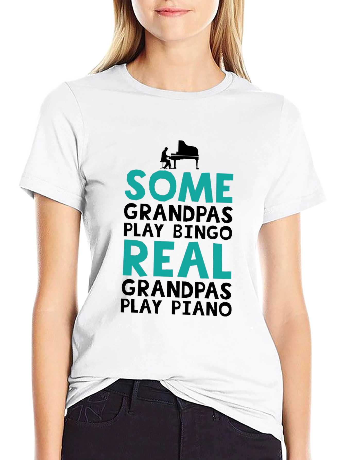 Black Real Grandpas Play Piano Graphic Tee view 9