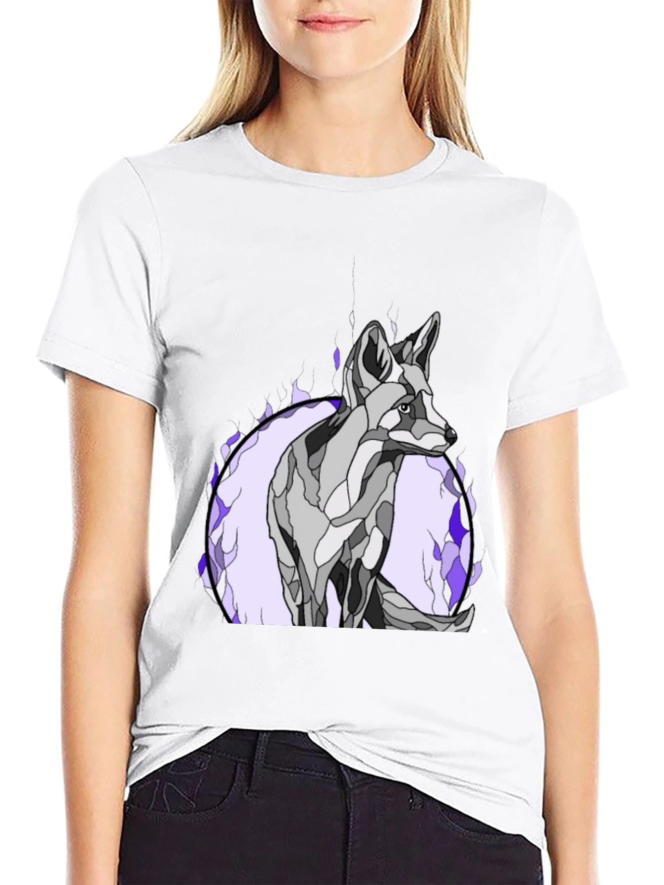 Black Abstract Wolf Graphic Tee - Black Cotton Blend view 9