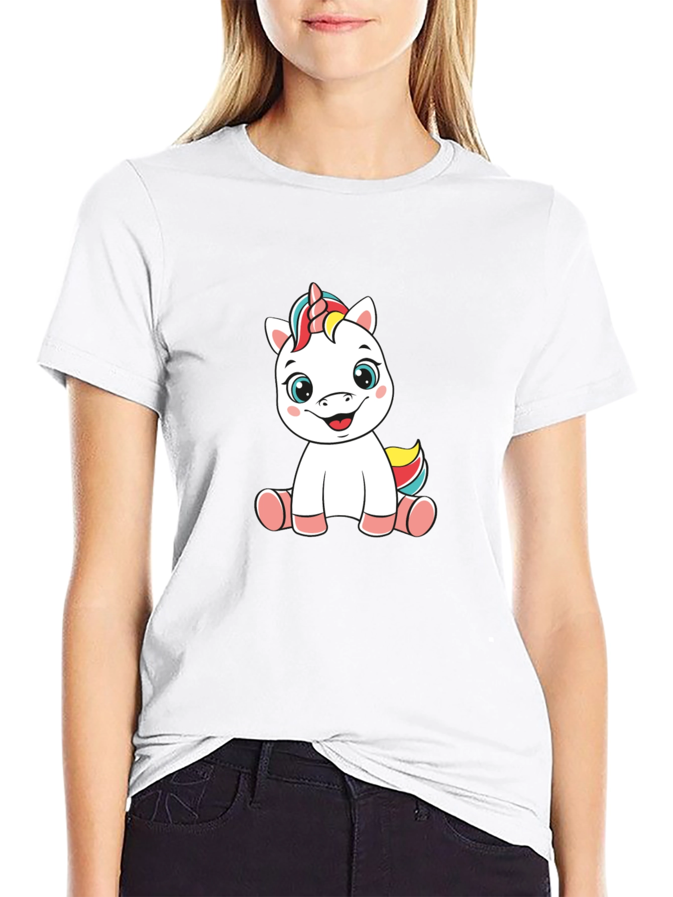 Black Unicorn Cartoon Black T-Shirt view 9